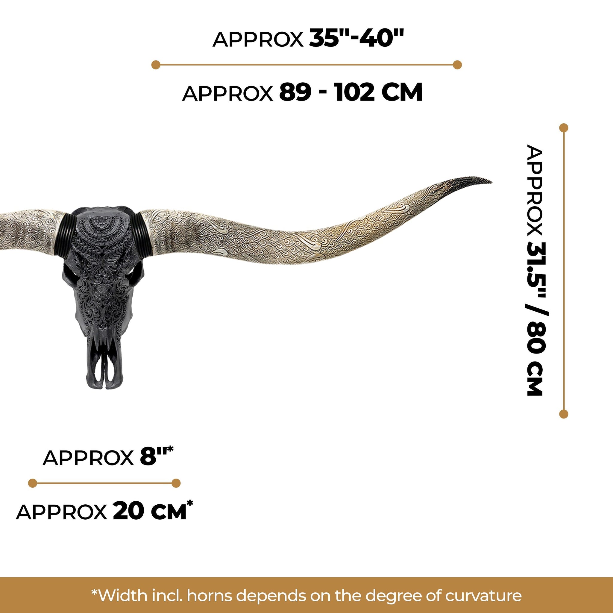 Hand Carved Longhorn Skull // XL Horns - Matte Black Boho