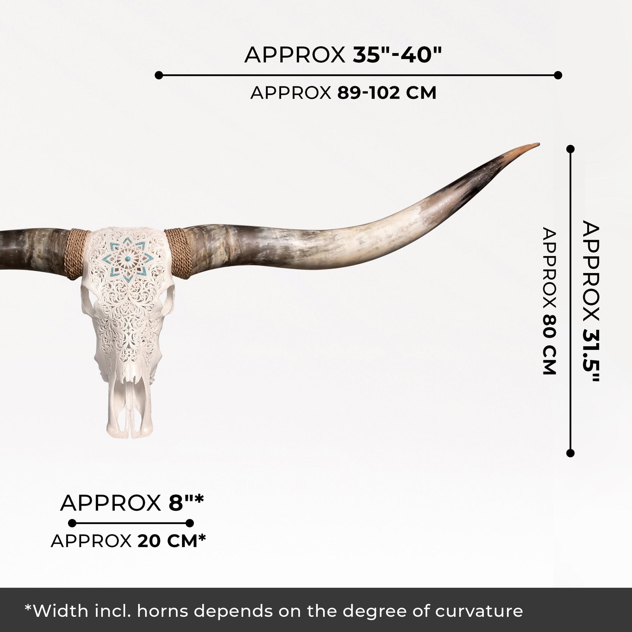 Hand Carved Longhorn Skull // XL Horns - White Glowing Mandala
