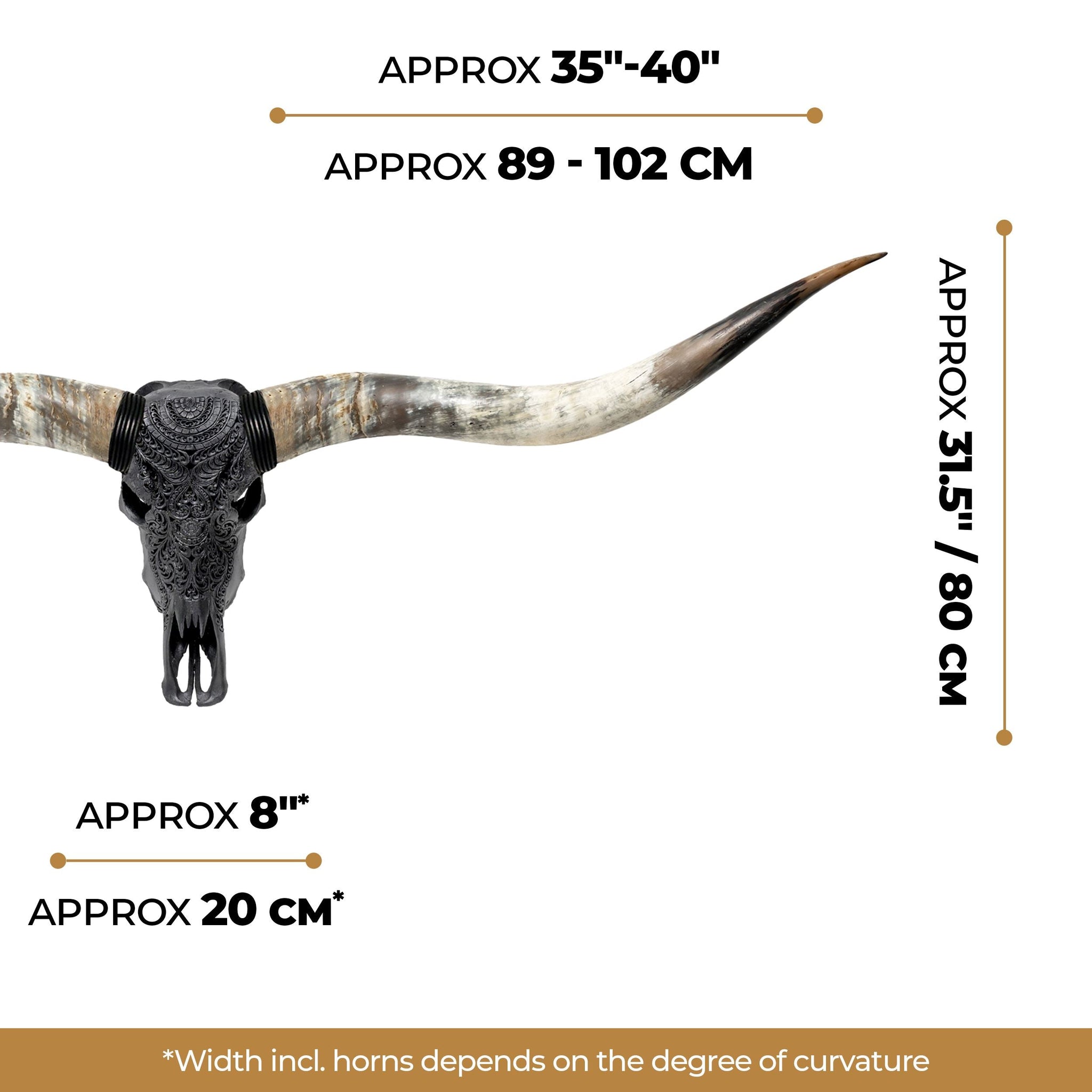 Hand Carved Longhorn Skull // XL Horns - Matte Black Boho