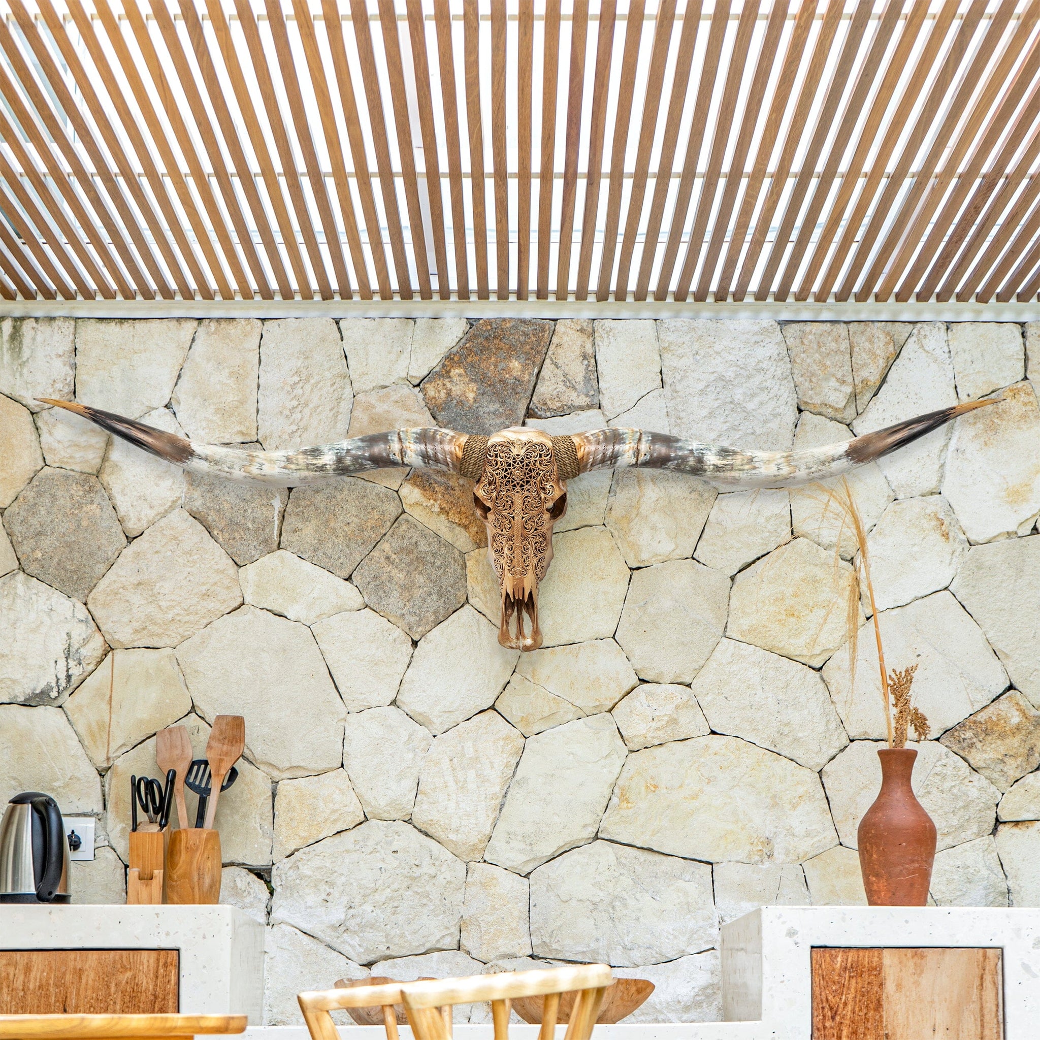 Hand Carved Longhorn Skull // XL Horns - Golden Sun