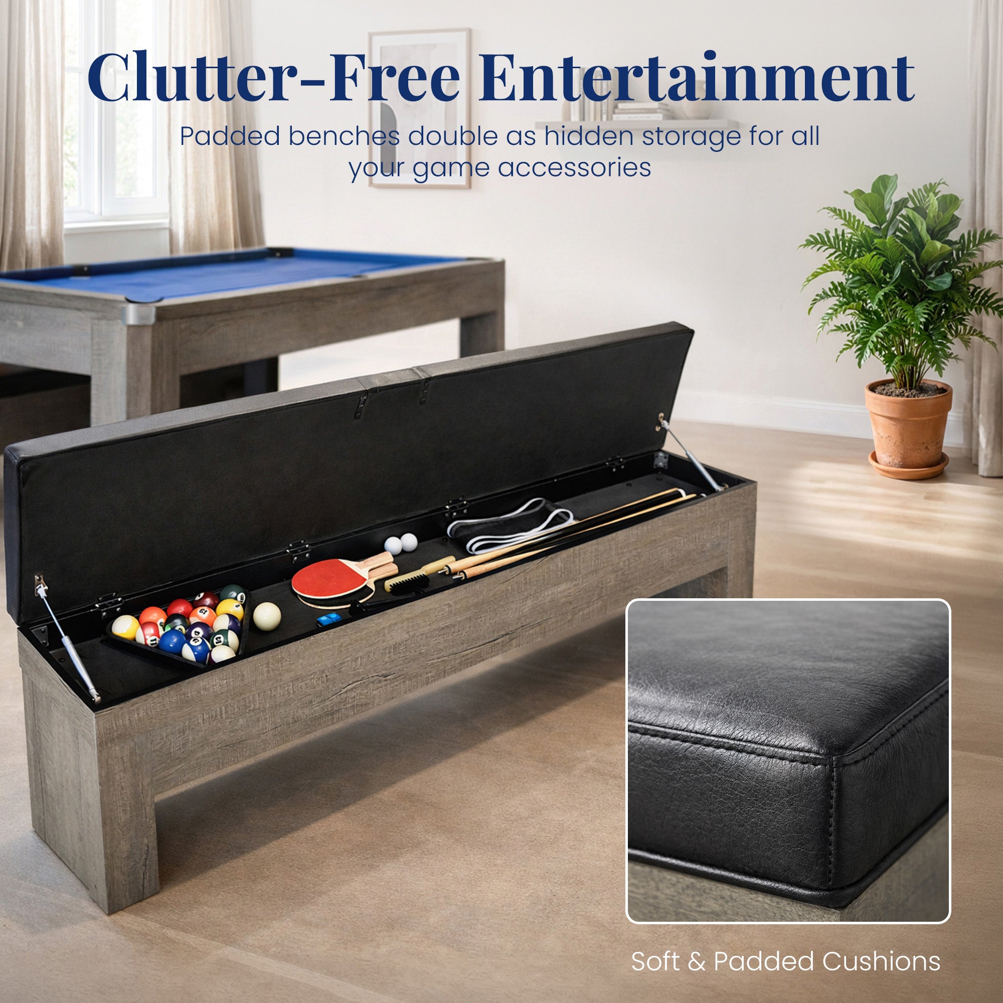Newport 7-ft Pool Table Combo Set with Benches - Rustic Grey with Blue Felt - image 6