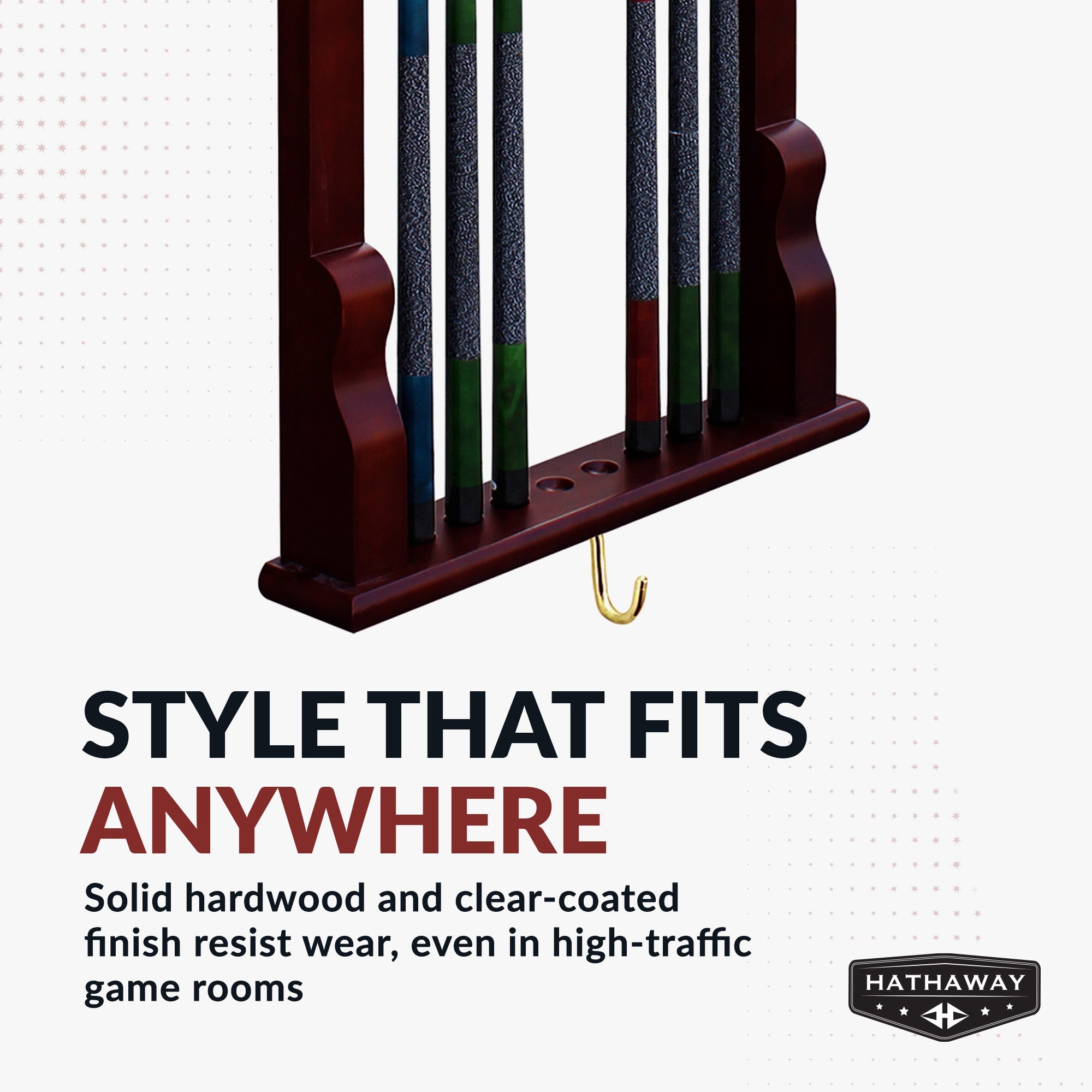 Vintage Wall Billiard Cue Rack - Mahogany Finish - image 6