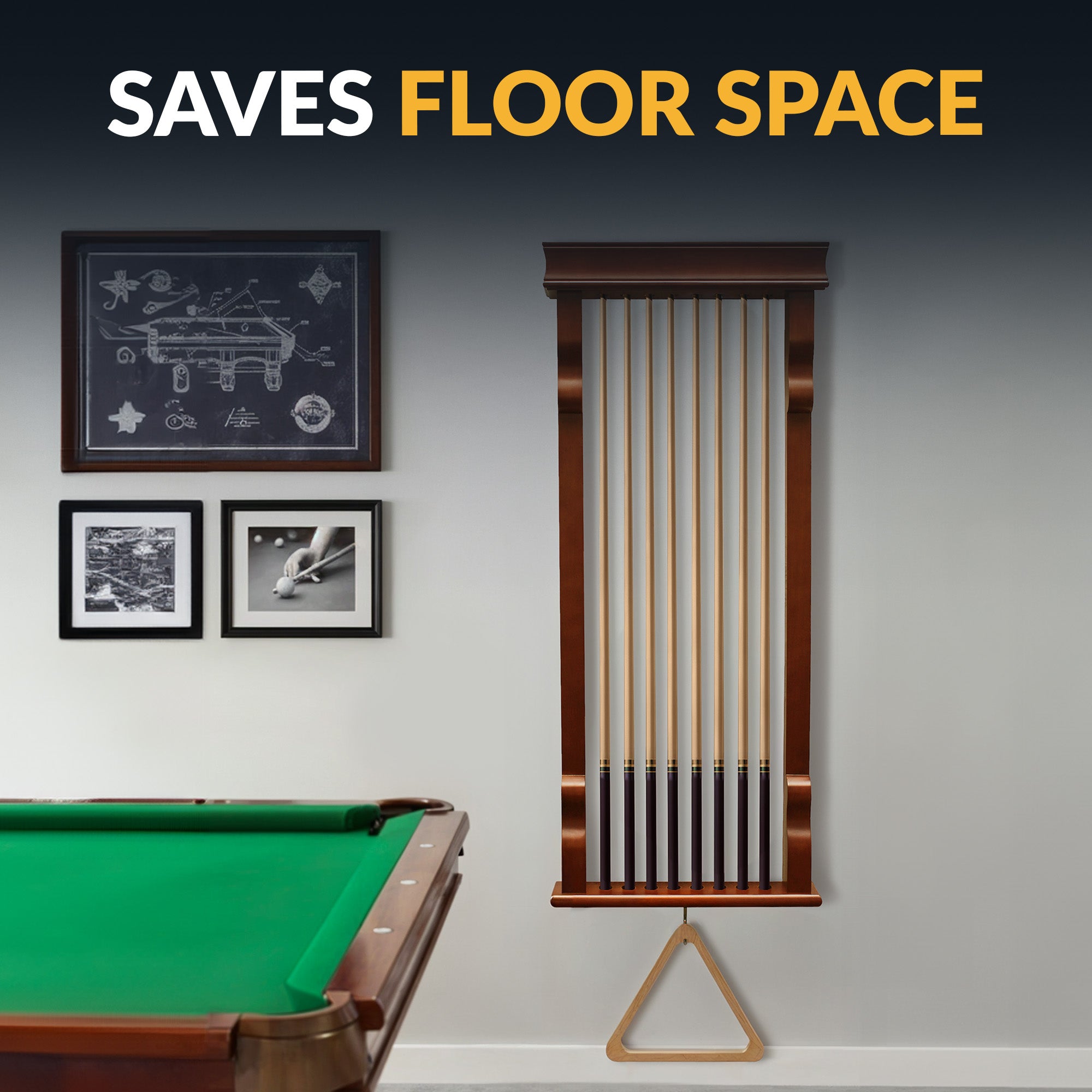 Vintage Wall Billiard Cue Rack - Walnut Finish - image 3