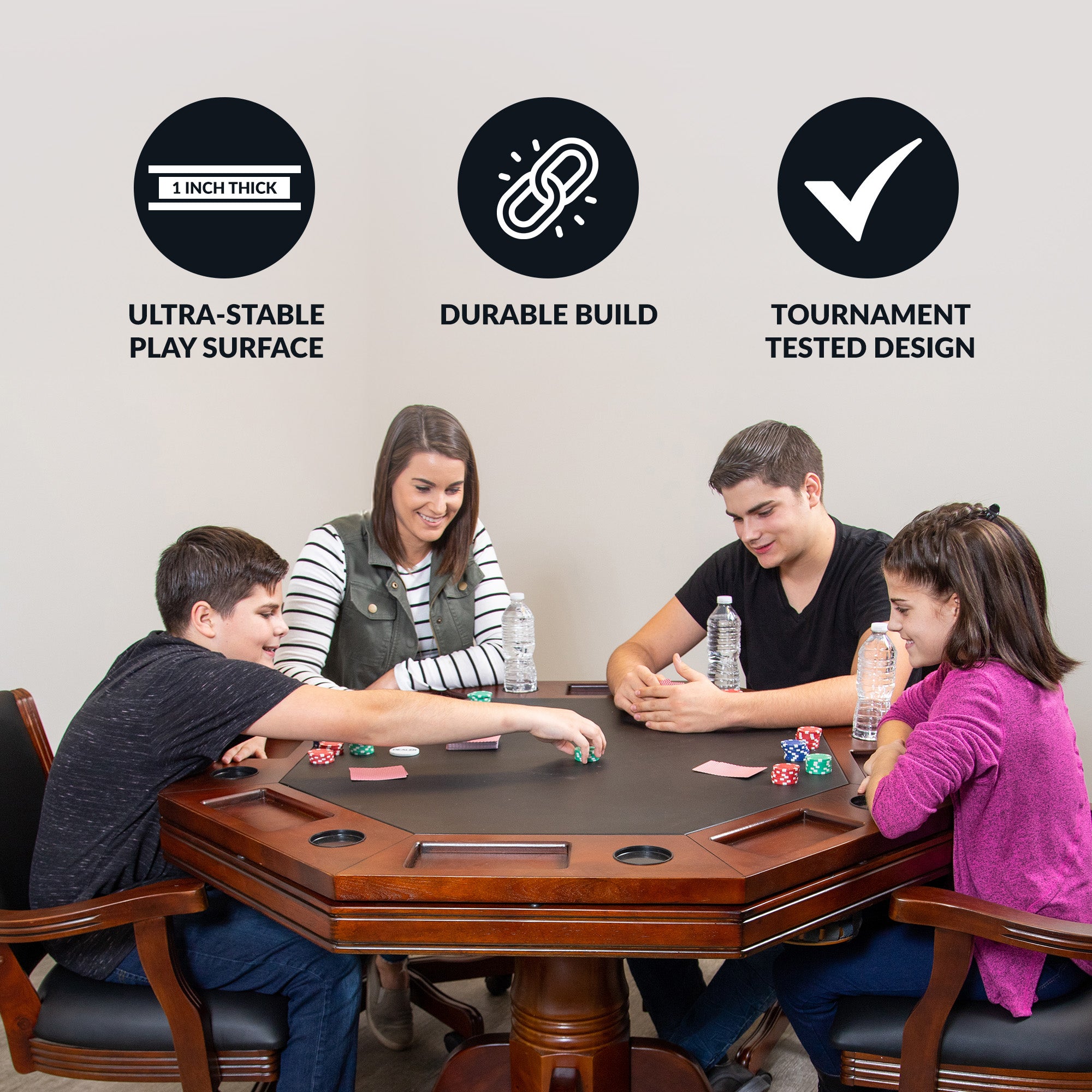 Kingston 48-in Poker Table Combo Set with 4 Arm Chairs - Walnut Finish - image 5