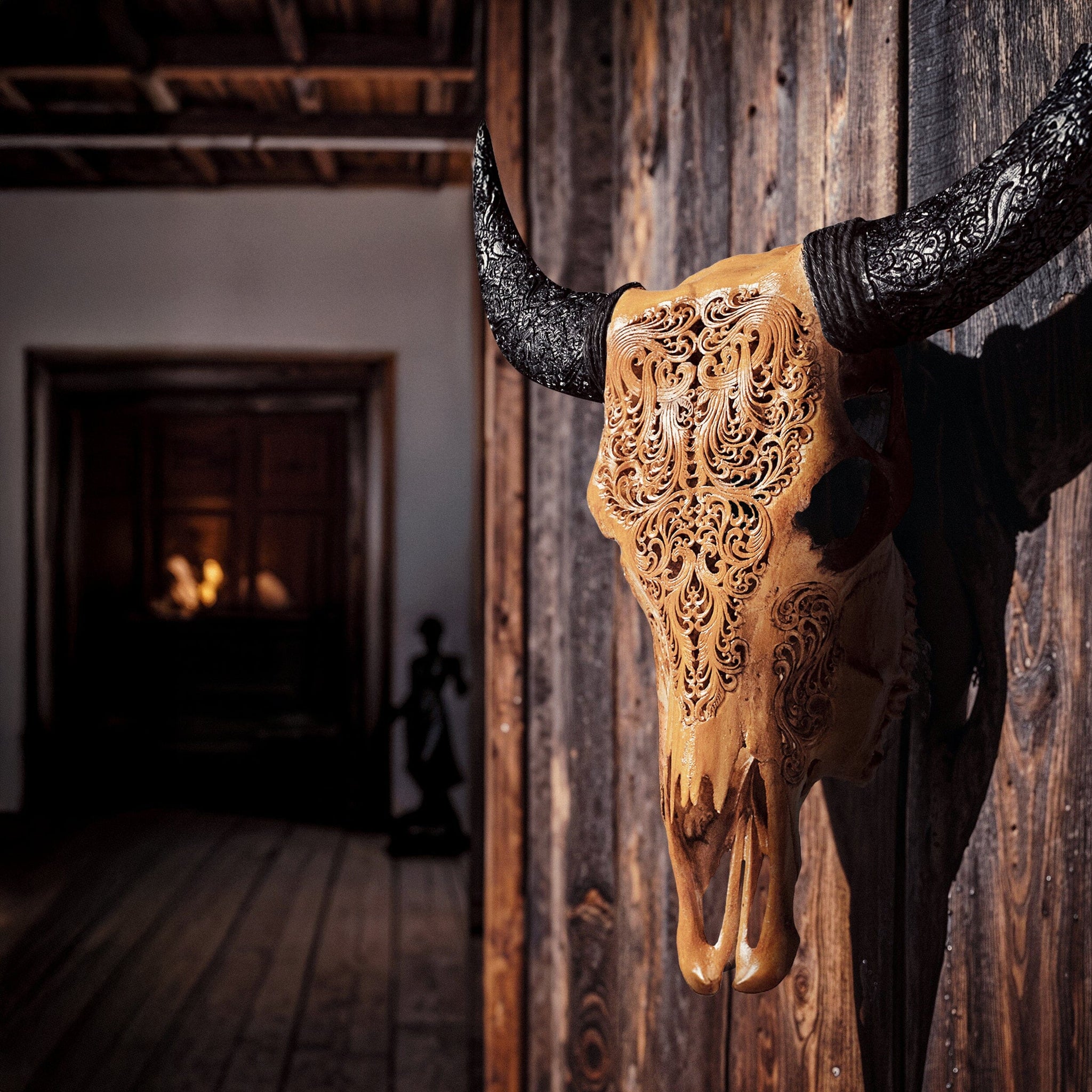 Hand Carved Cow Skull - Antique Titan