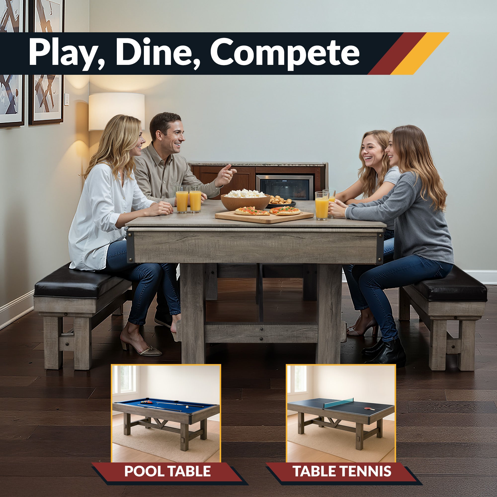 Logan 7-ft Pool Table Combo Set with Benches - Rustic Gray with Blue Felt - image 7