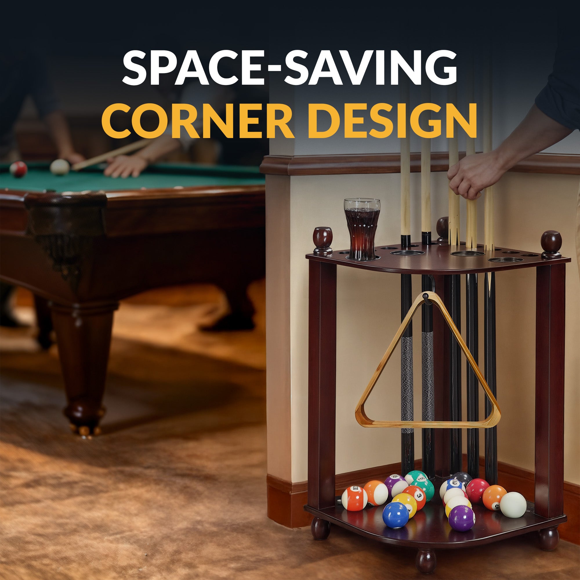 Regent 28-in Corner Floor Billiard Cue Rack - Mahogany Finish - image 3