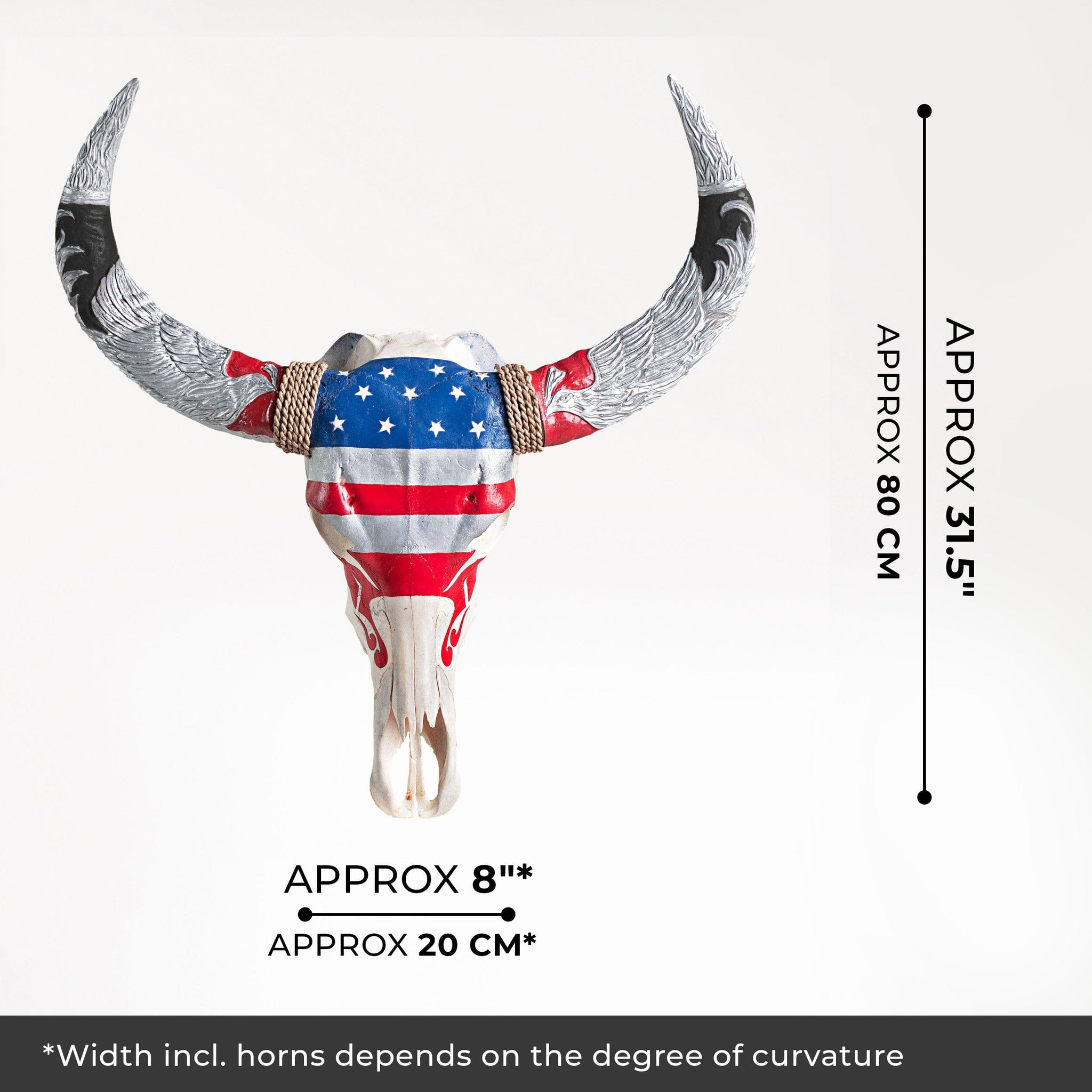 Hand Carved Buffalo Skull - Stars & Stripes