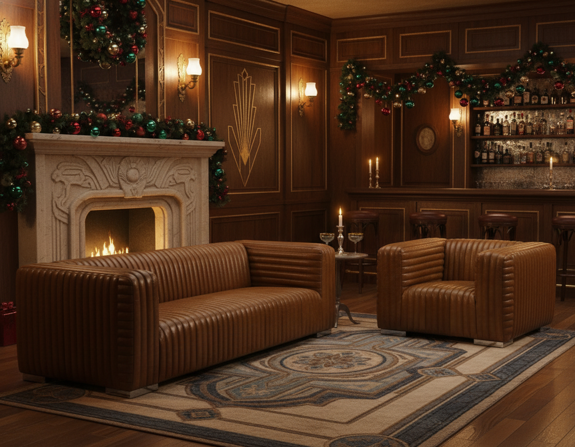 Canyon Sofa and Chair in speakeasy with perpendicular arrangement