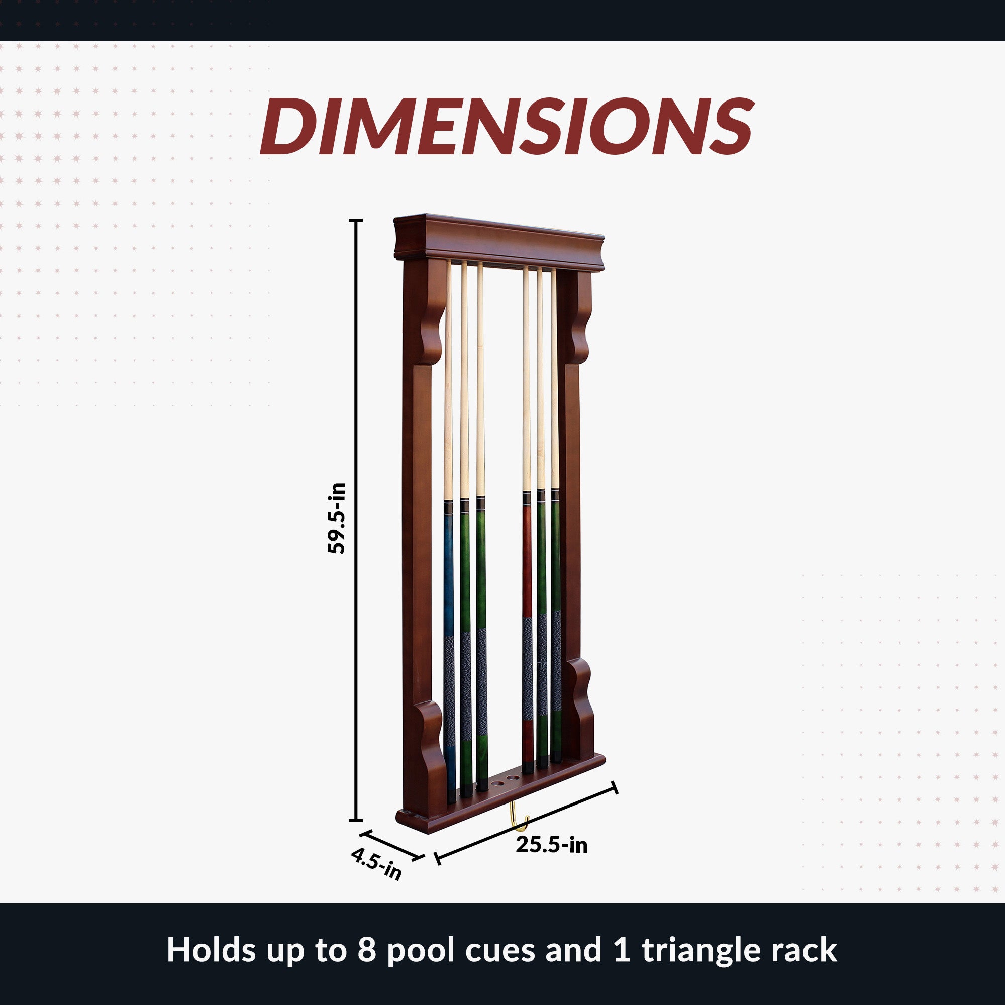 Vintage Wall Billiard Cue Rack - Walnut Finish - image 2