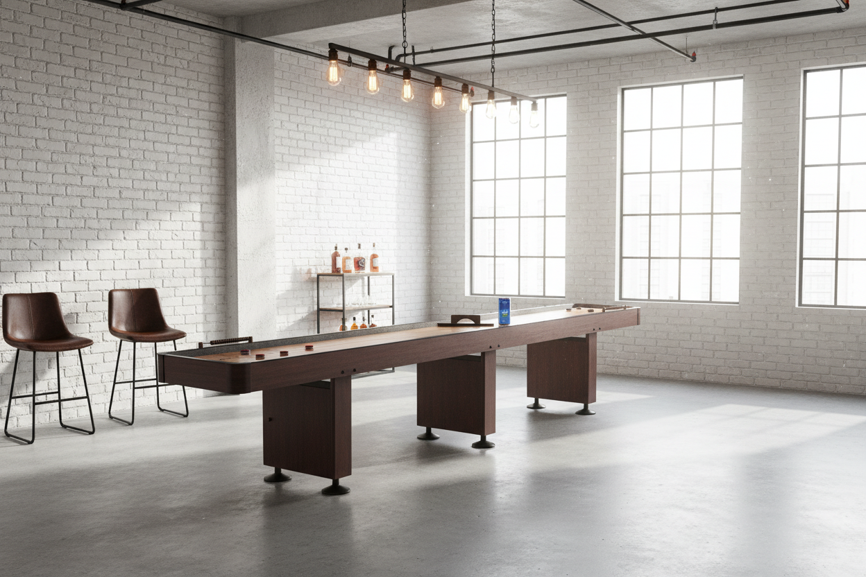Challenger Shuffleboard – Industrial Room with Real Product