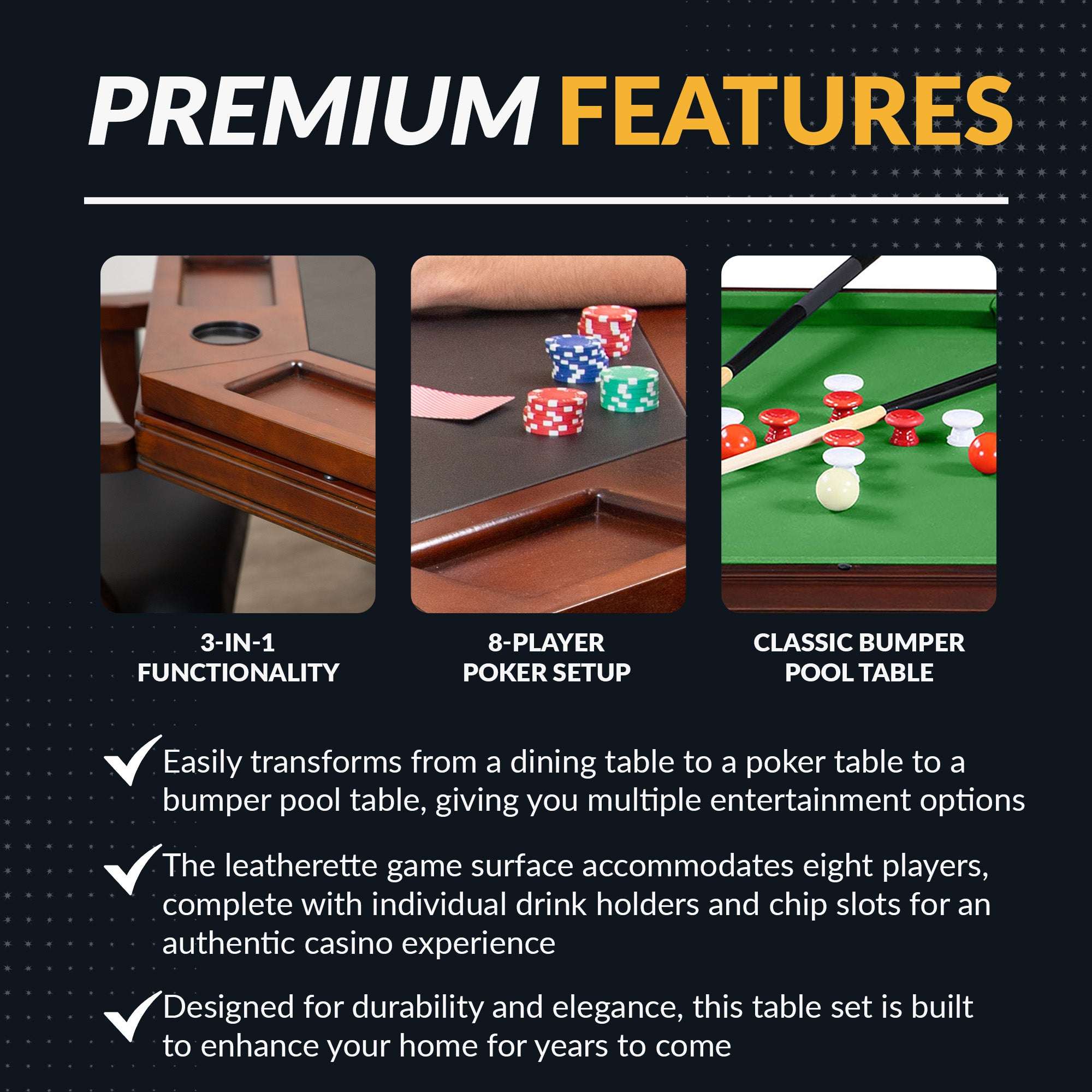 Kingston 48-in Poker Table Combo Set with 4 Arm Chairs - Walnut Finish - image 6