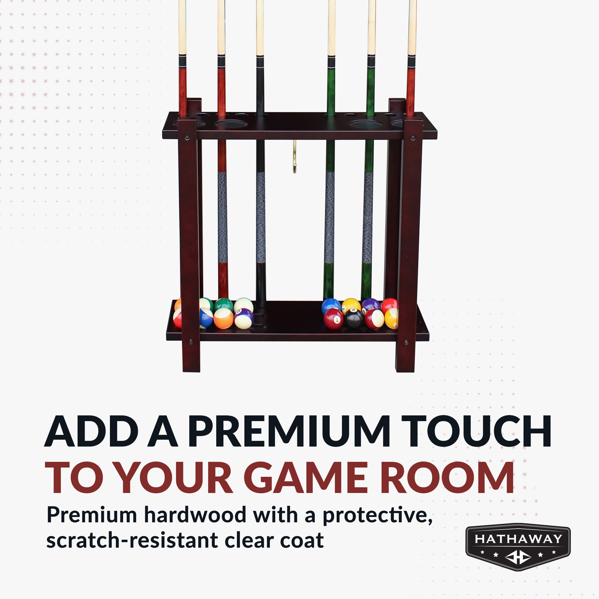 Classic 28-in Floor Billiard Cue Rack - Mahogany Finish - image 6
