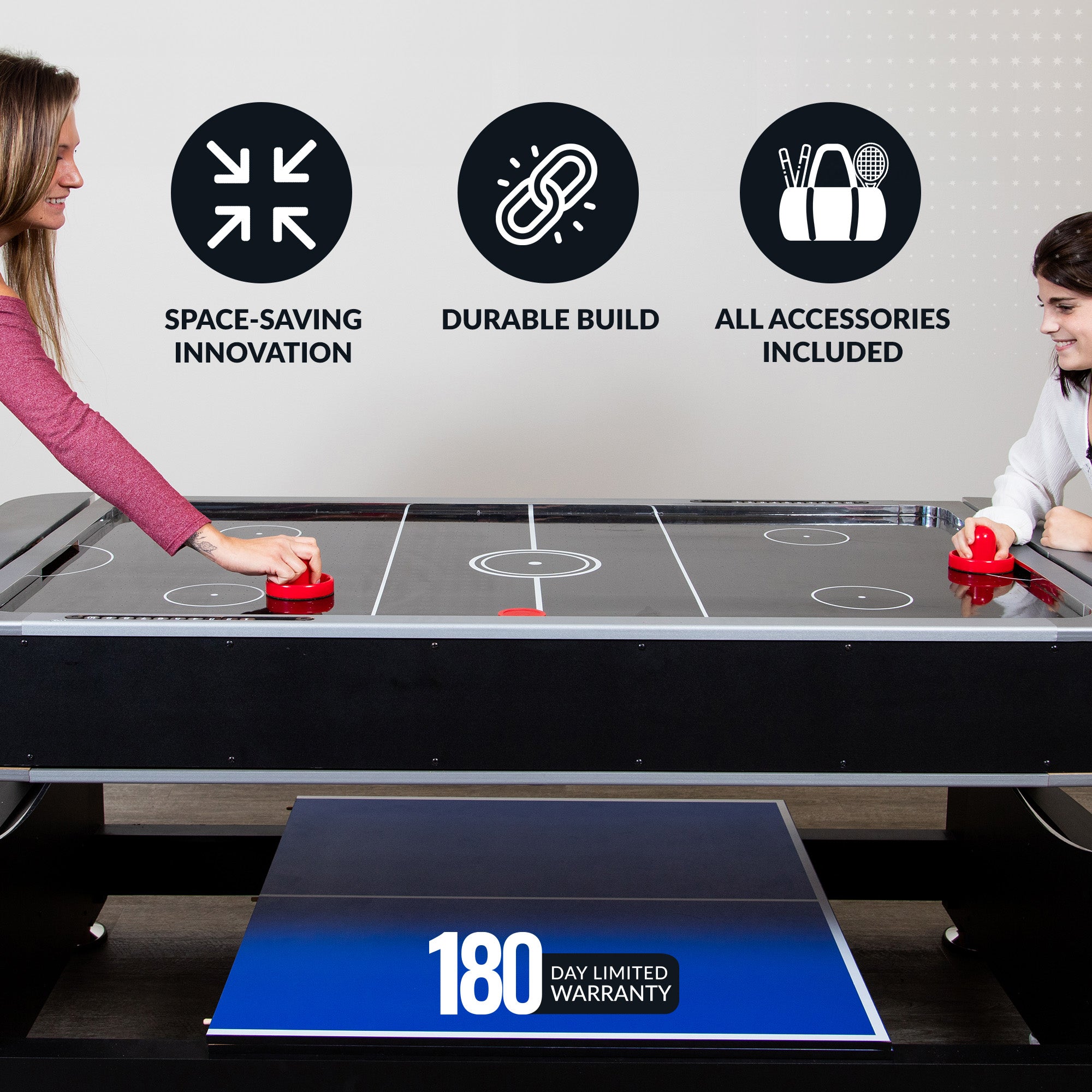 Triple Threat 6-ft Air Hockey 3-in-1 Rotating Multi-Game Table and Cabinet - image 5