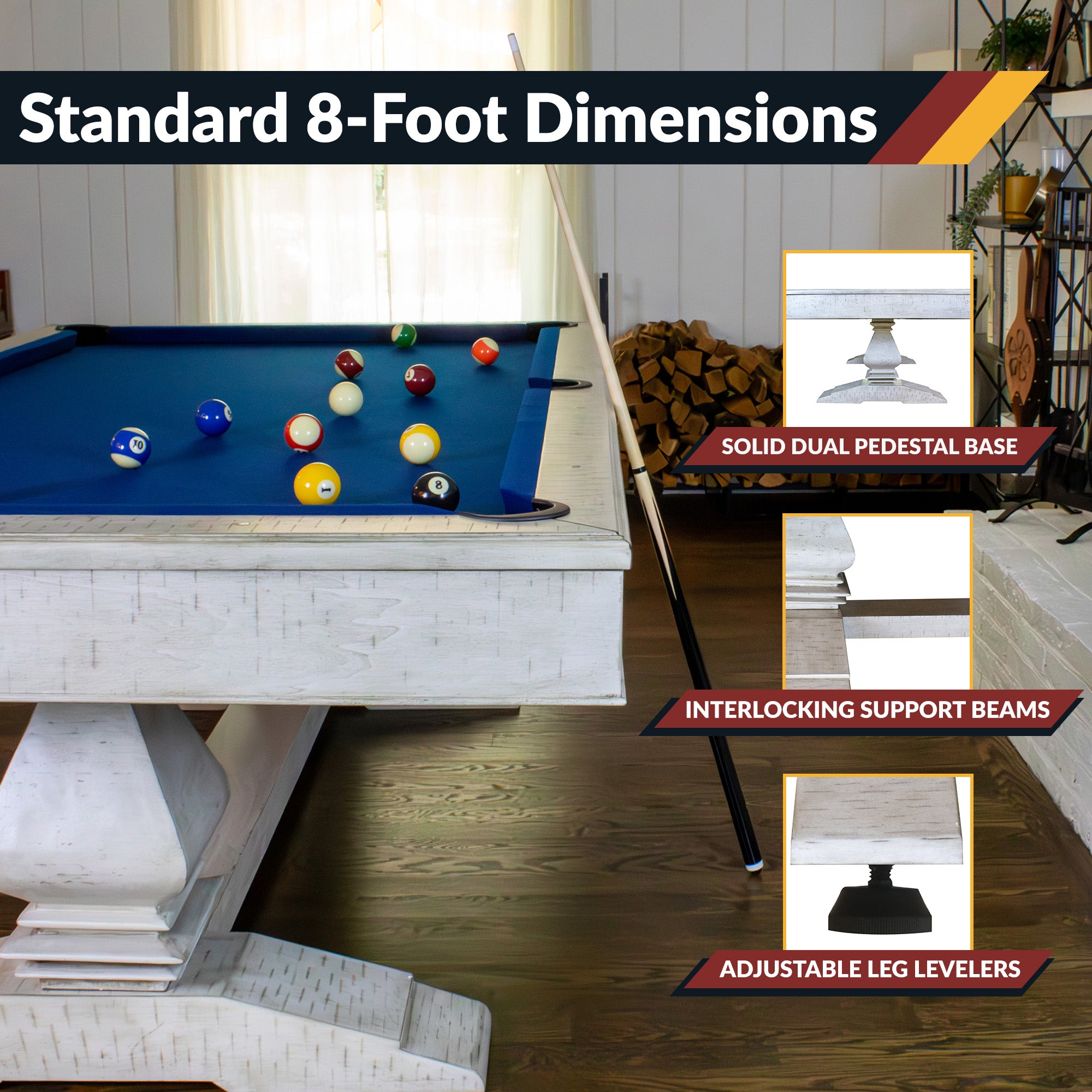 Montecito 8-ft Pool Table- Driftwood Finish with Blue Felt - image 7