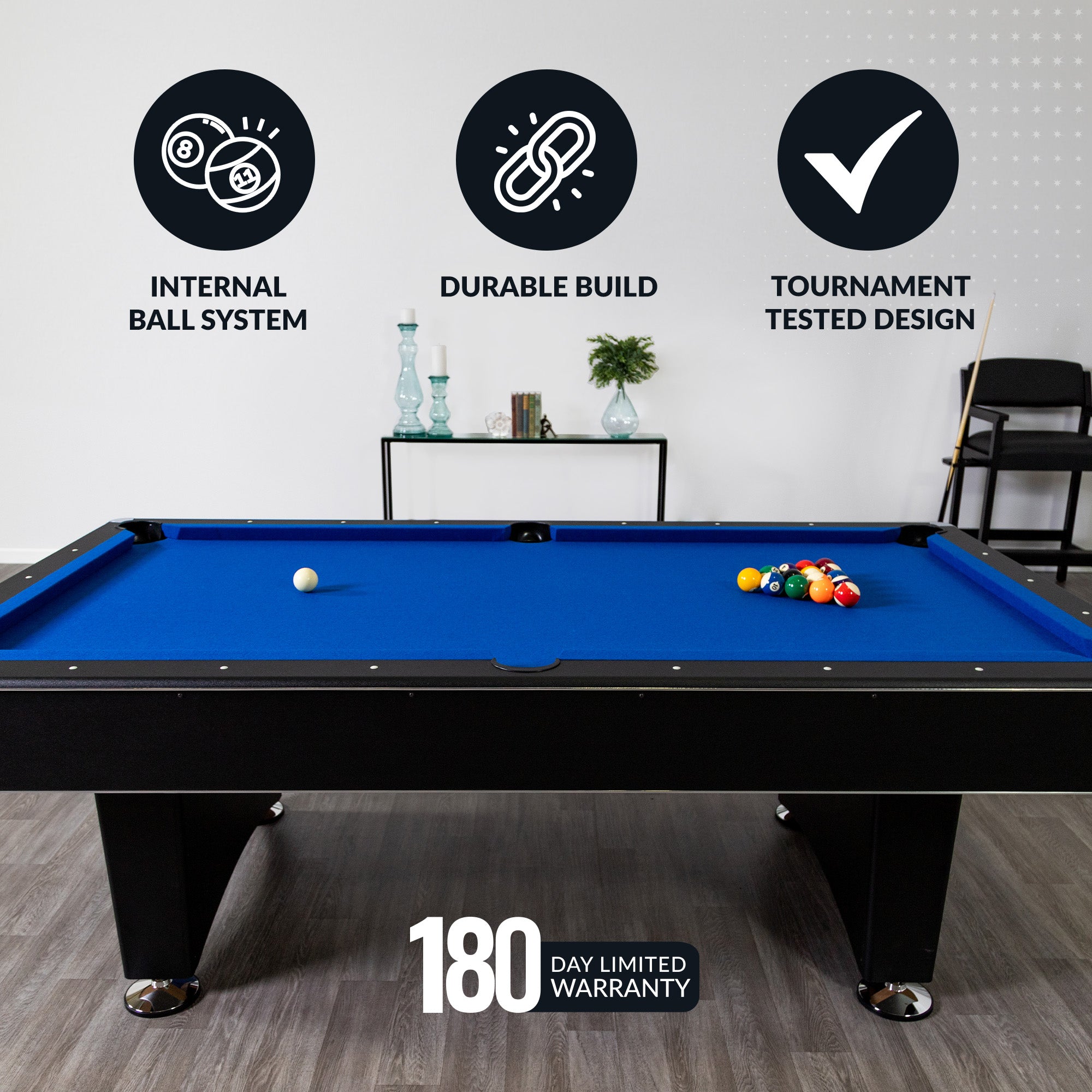 Hustler 8-ft Pool Table with Ball Return - Black with Blue Felt - image 4
