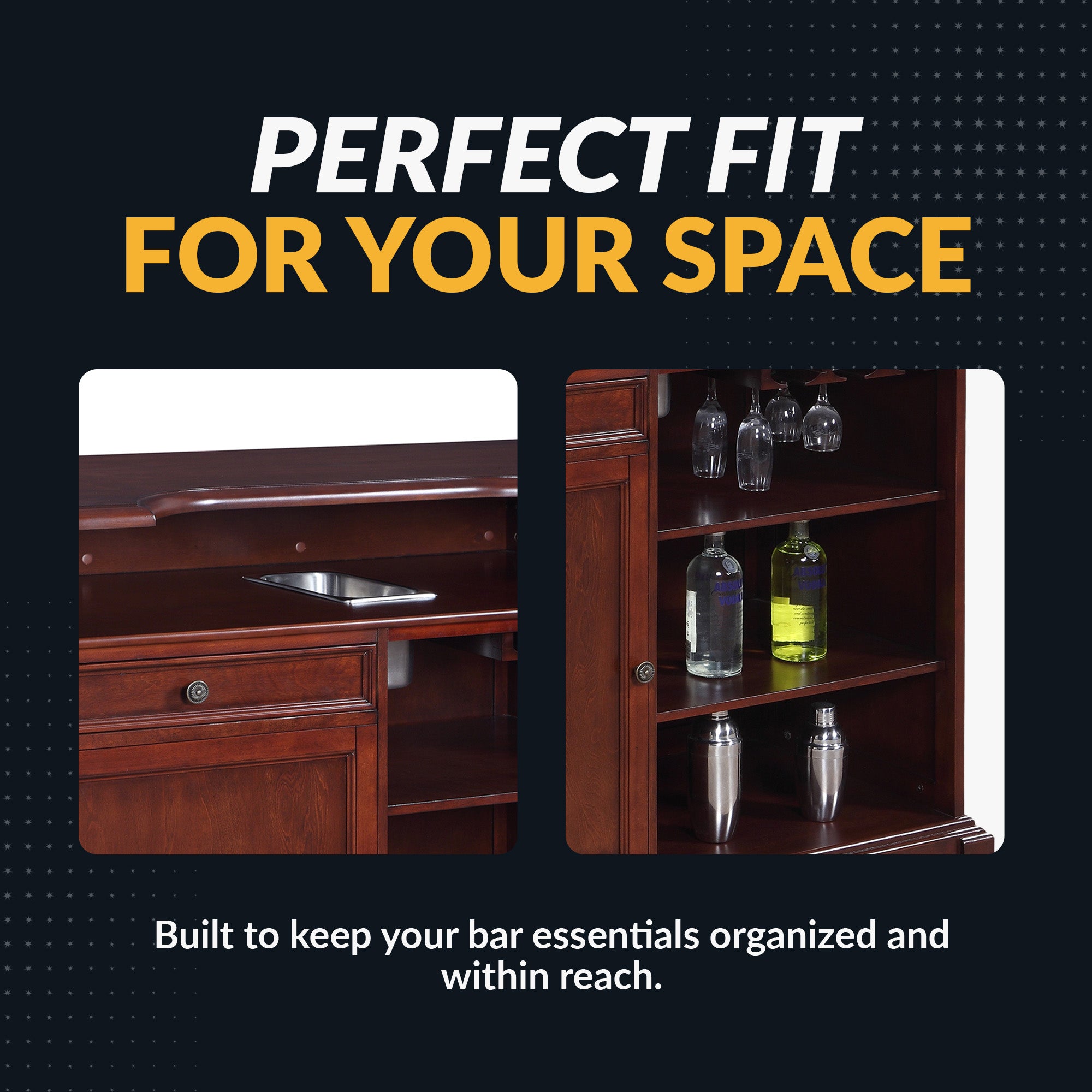 Ridgeline 60-in Hardwood Home Bar with Storage - Mahogany Finish - image 6