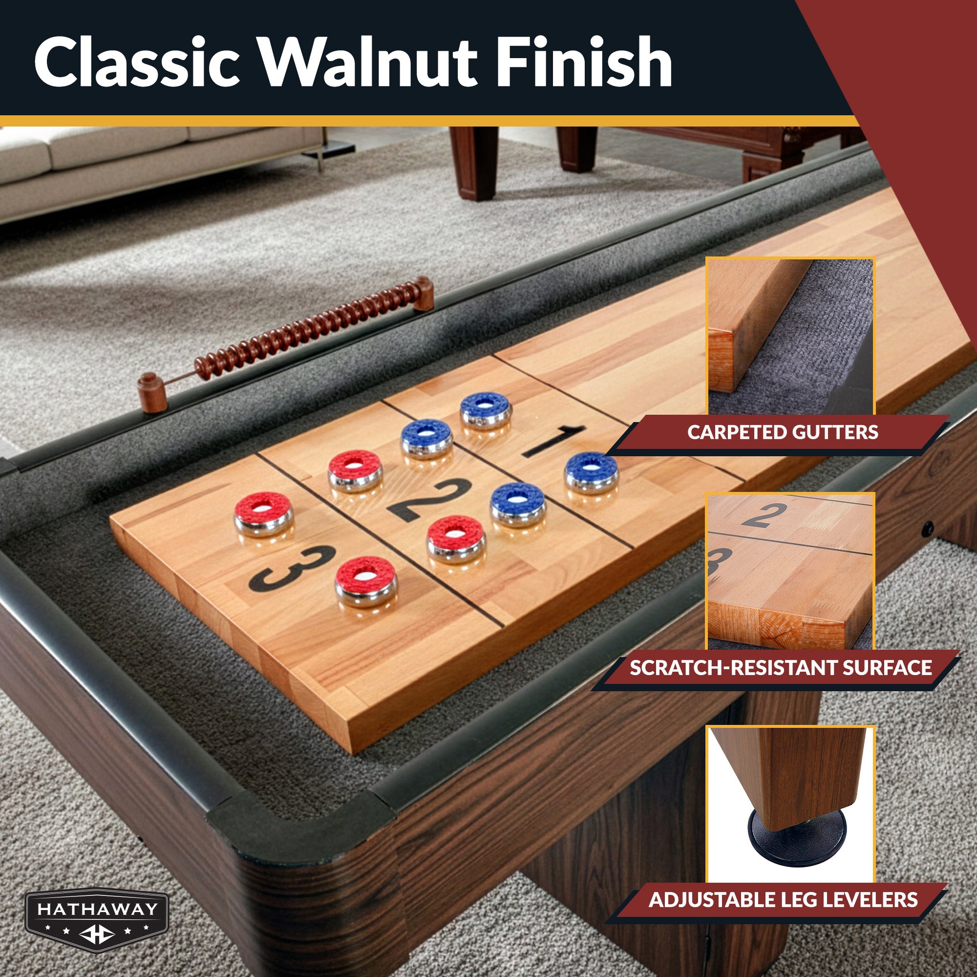Challenger 12-ft Shuffleboard Table - Walnut Finish - image 5