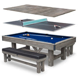 Logan 7-ft Pool Table Combo Set with Benches - Rustic Gray with Blue Felt