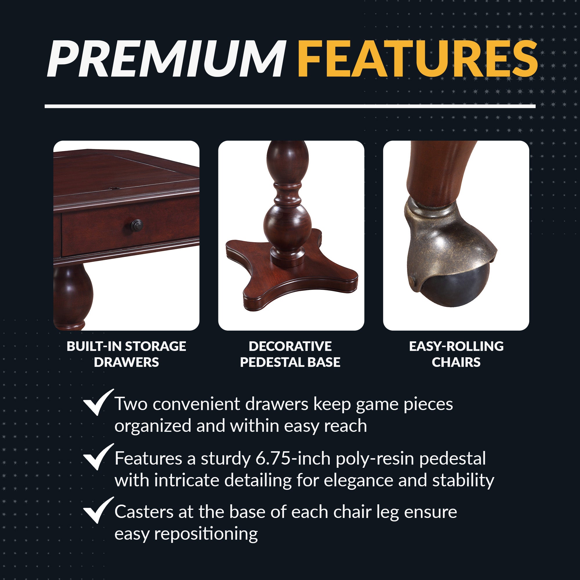 Fortress 28-in Chess 3-in-1 Pedestal Game Table Set with Chairs - image 6