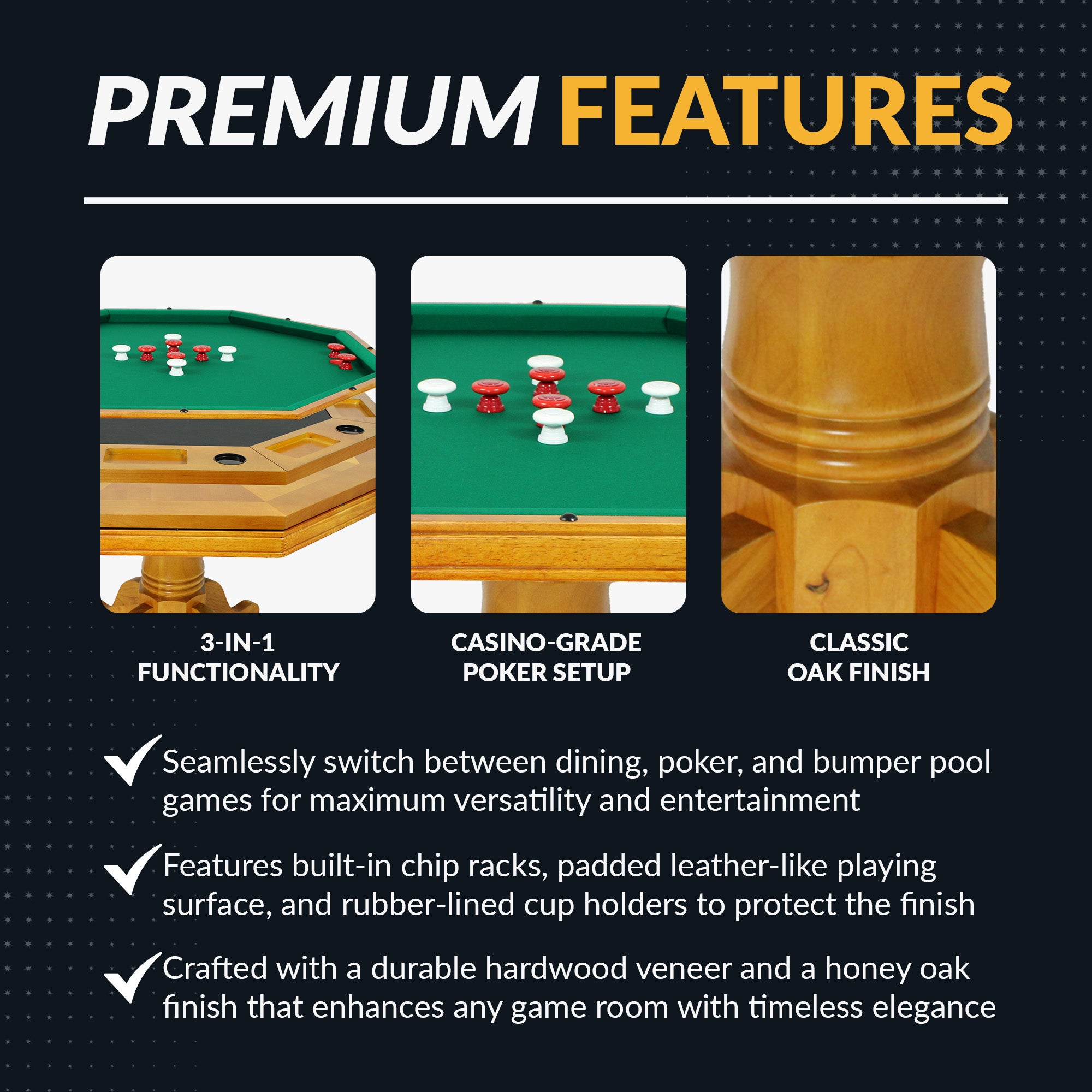 Kingston 48-in Poker Table Combo Set with 4 Arm Chairs - Oak Finish - image 4