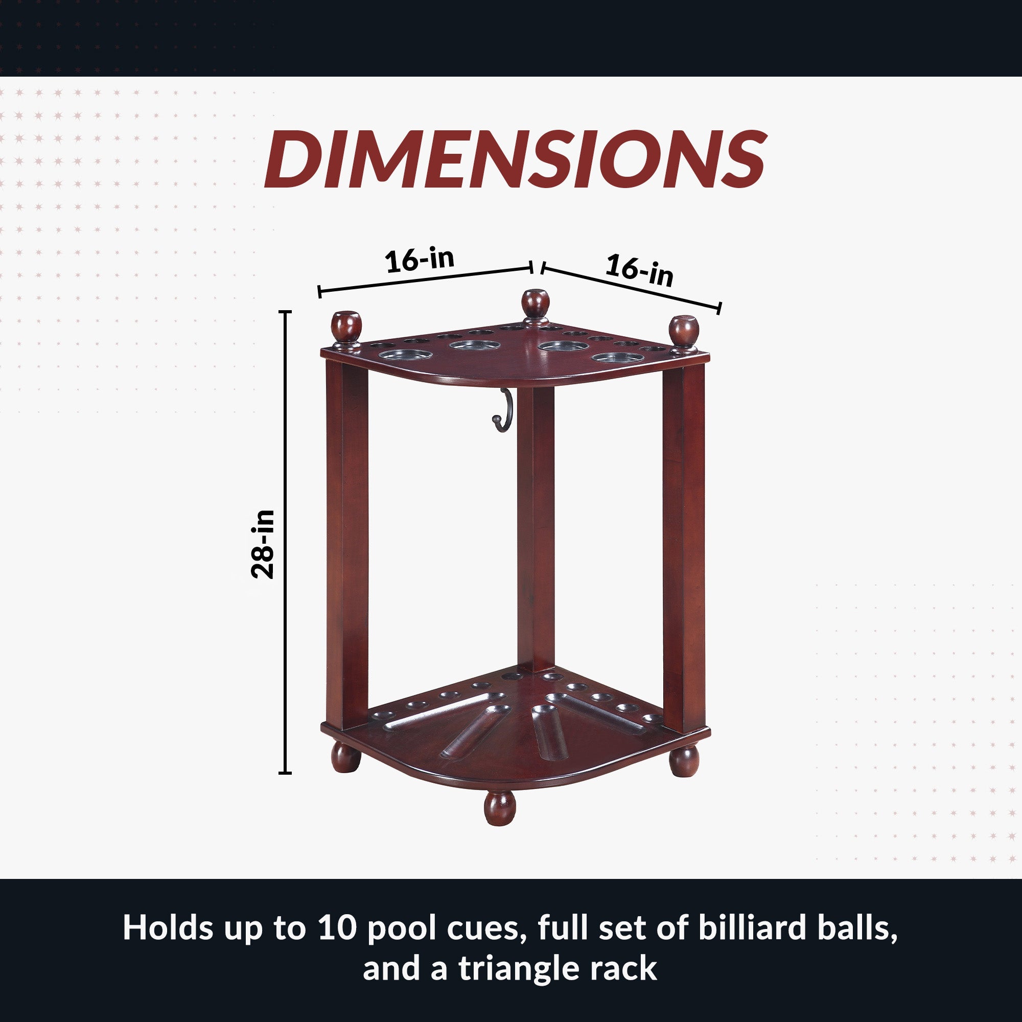 Regent 28-in Corner Floor Billiard Cue Rack - Mahogany Finish - image 2