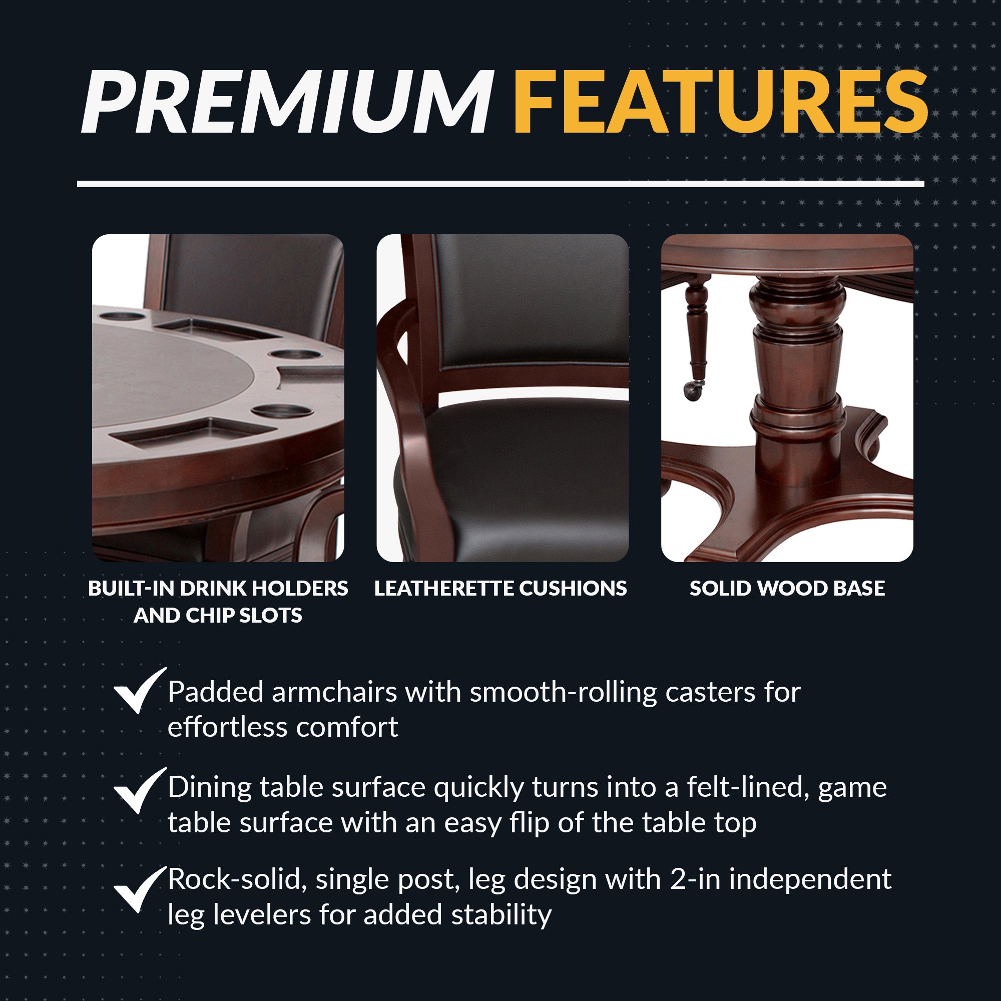 Bridgeport 48-in Poker Table and Dining Top with 4 Arm Chairs - Walnut Finish - image 6