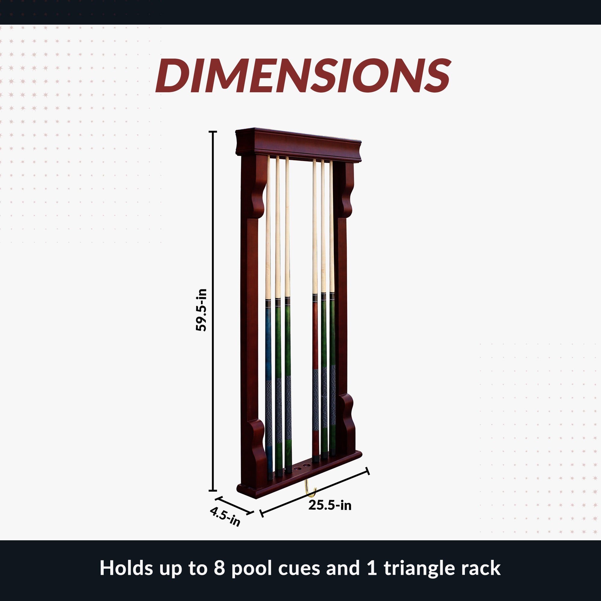 Vintage Wall Billiard Cue Rack - Mahogany Finish - image 2
