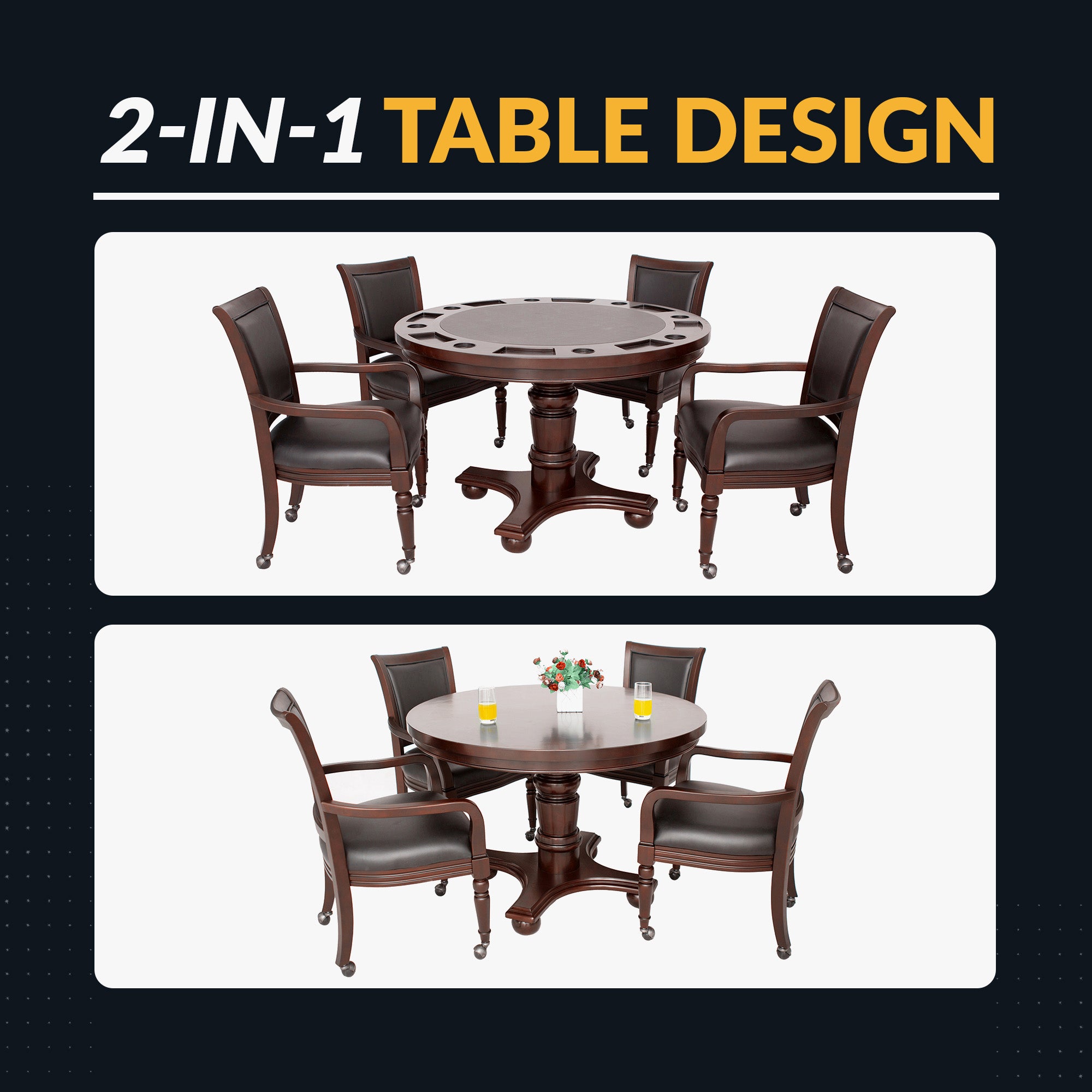 Bridgeport 48-in Poker Table and Dining Top with 4 Arm Chairs - Walnut Finish - image 7