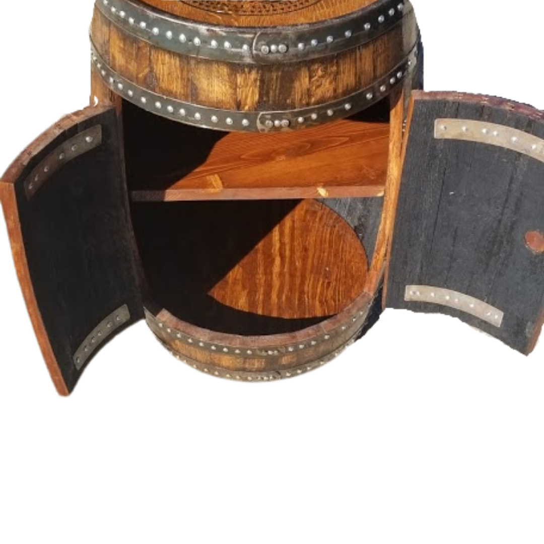 Half  Bourbon or Wine Barrel Double Door Cabinet Shelf   / 2 Shelves / LED Light with Remote
