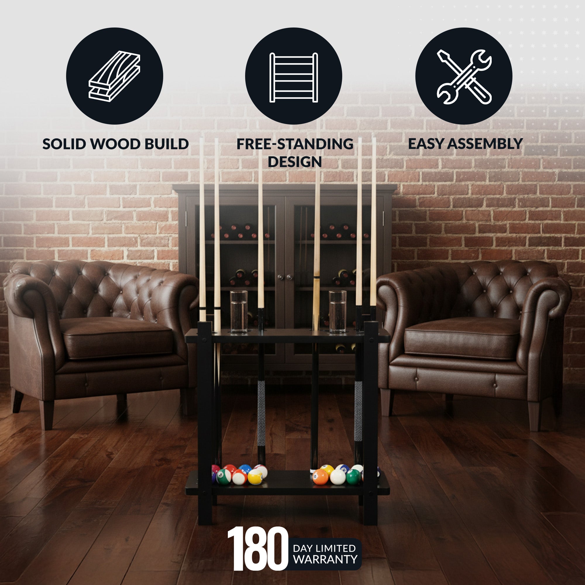 Classic 28-in Floor Billiard Cue Rack - Black Finish - image 5