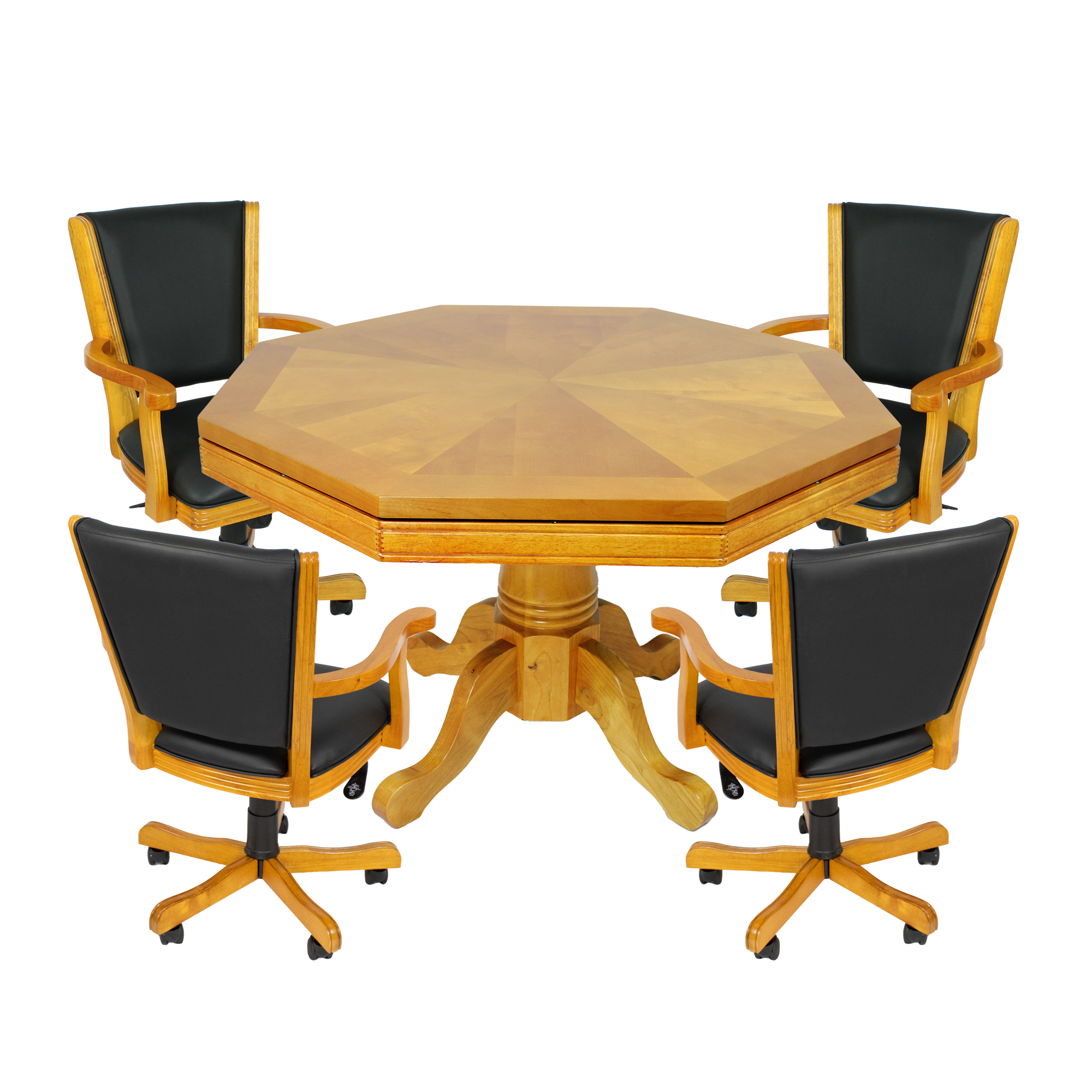 Kingston 48-in Poker Table Combo Set with 4 Arm Chairs - Oak Finish