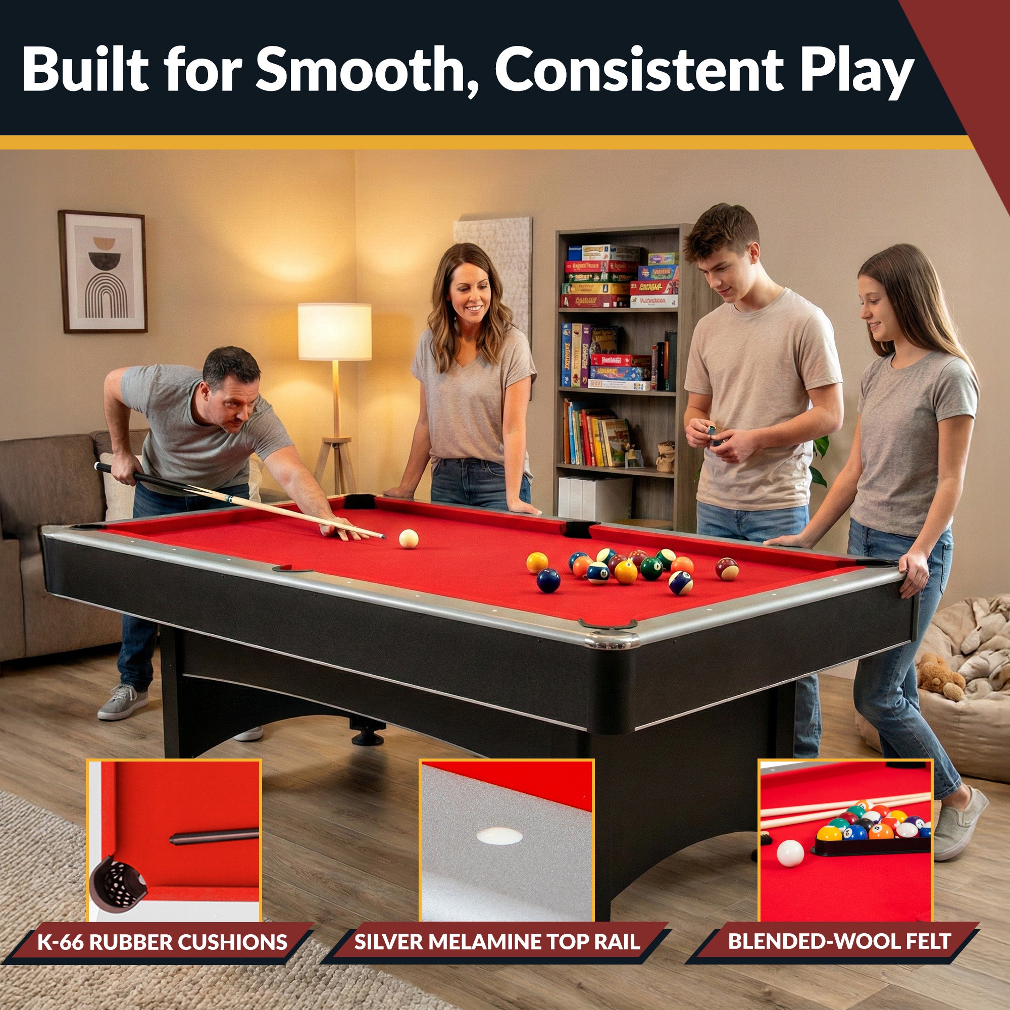 Maverick 7-ft Pool Table with Table Tennis Top - Black with Red Felt - image 5