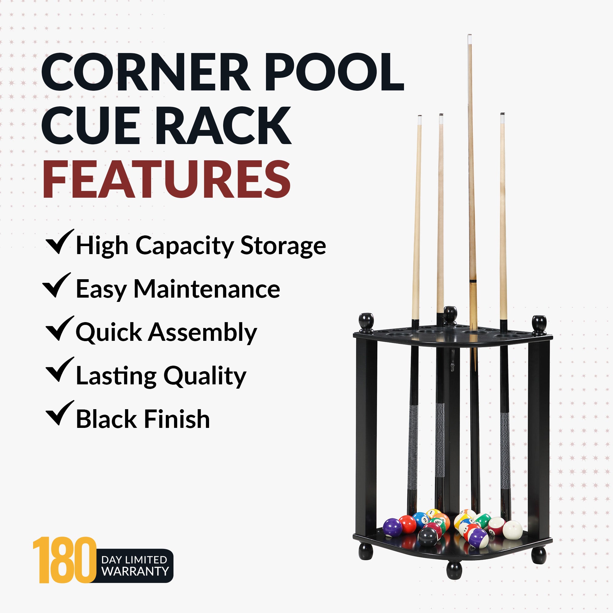 Regent 28-in Corner Floor Billiard Cue Rack - Black Finish - image 4