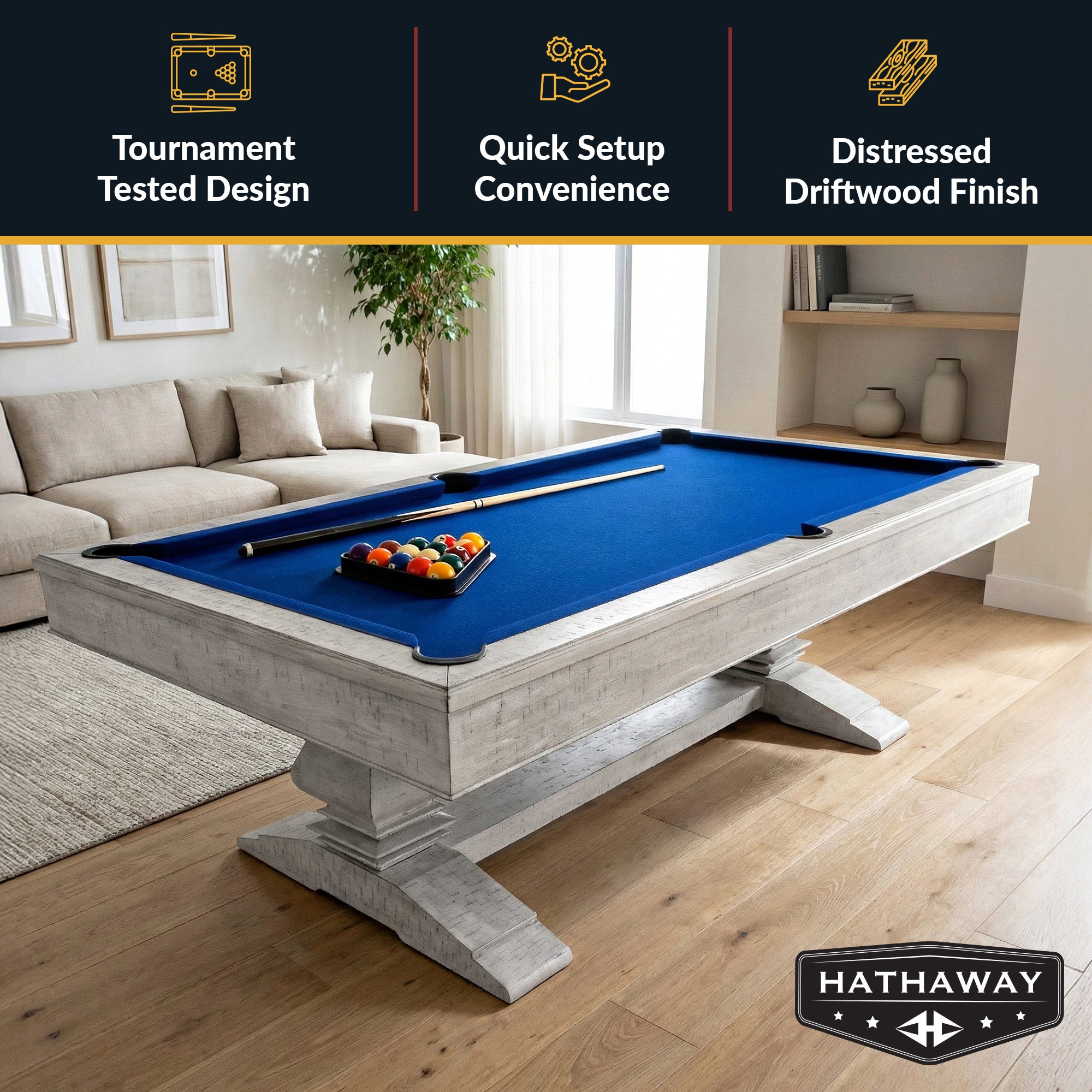 Montecito 8-ft Pool Table- Driftwood Finish with Blue Felt - image 3