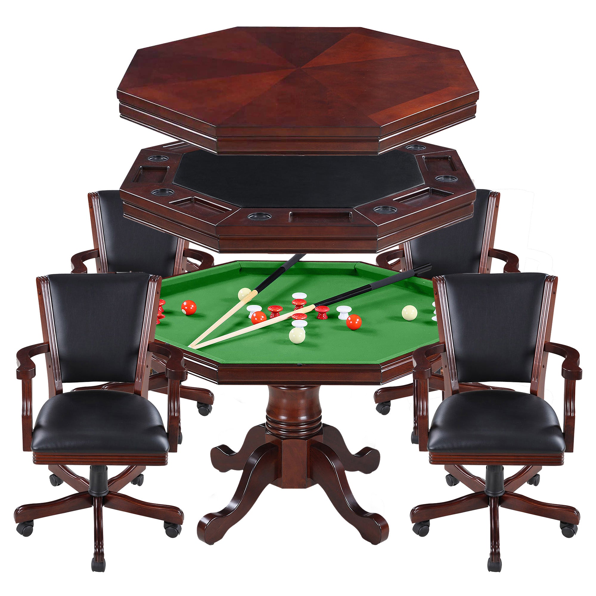 Kingston 48-in Poker Table Combo Set with 4 Arm Chairs - Walnut Finish - image 2