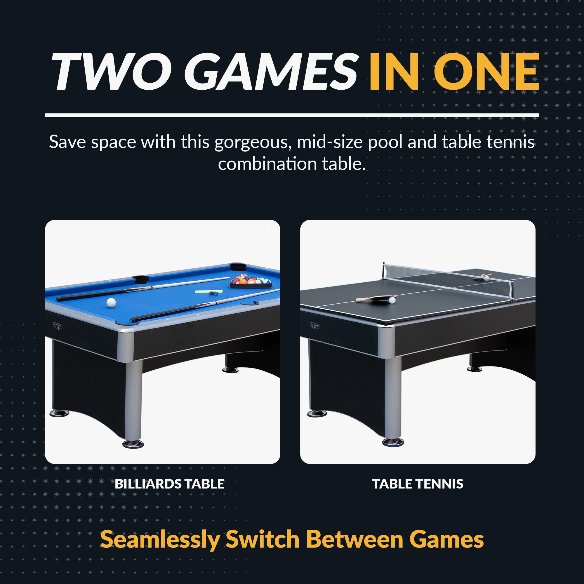 Maverick II 7-ft Pool Table with Table Tennis Top - Black with Blue Felt - image 3