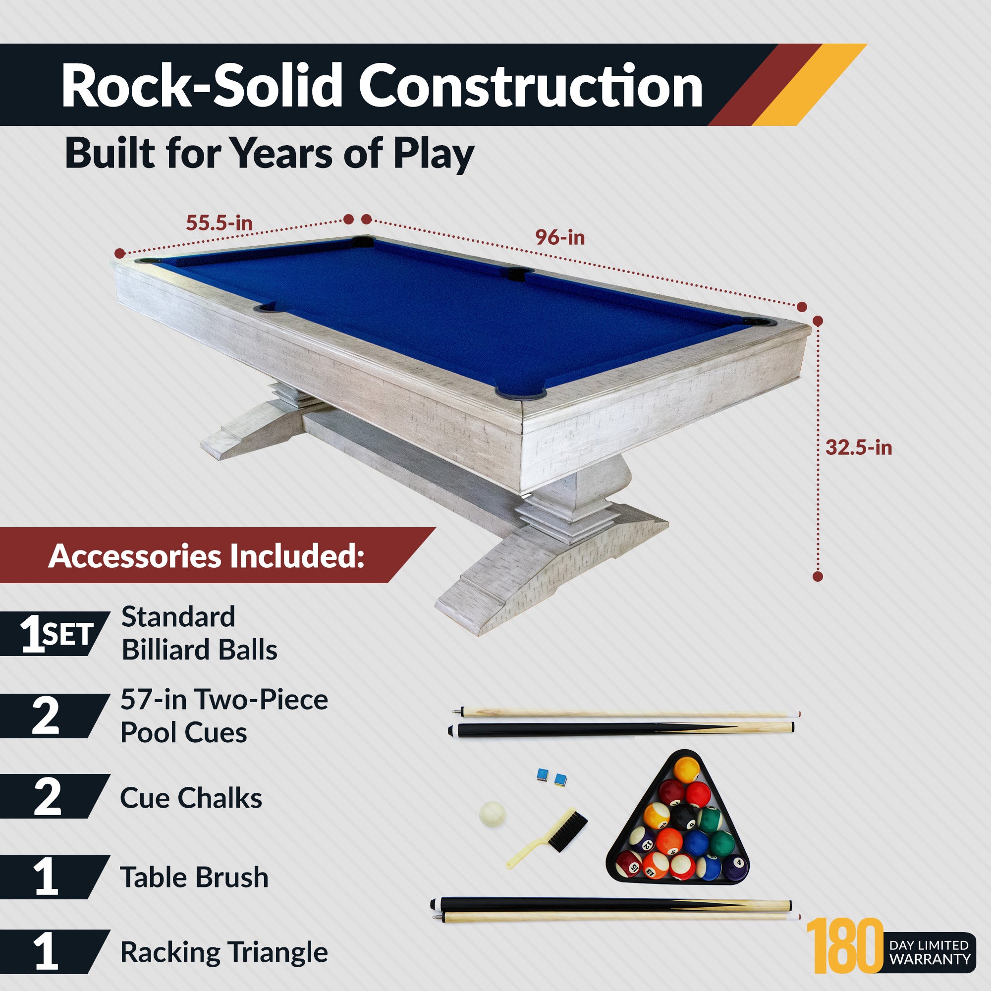 Montecito 8-ft Pool Table- Driftwood Finish with Blue Felt - image 4
