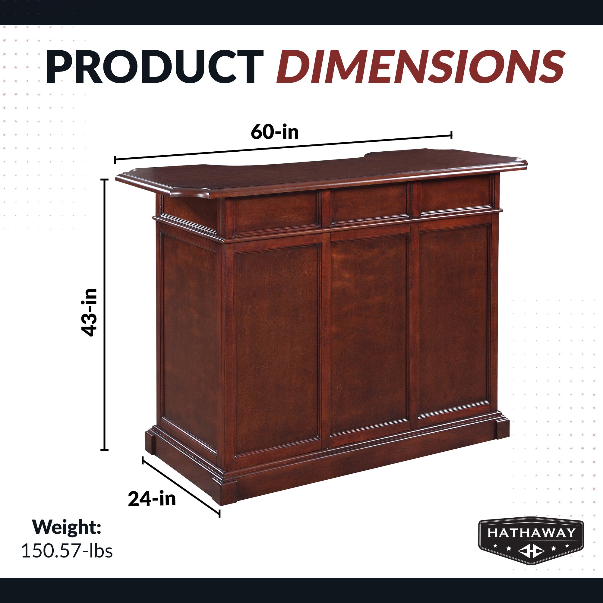 Ridgeline 60-in Hardwood Home Bar with Storage - Mahogany Finish - image 3