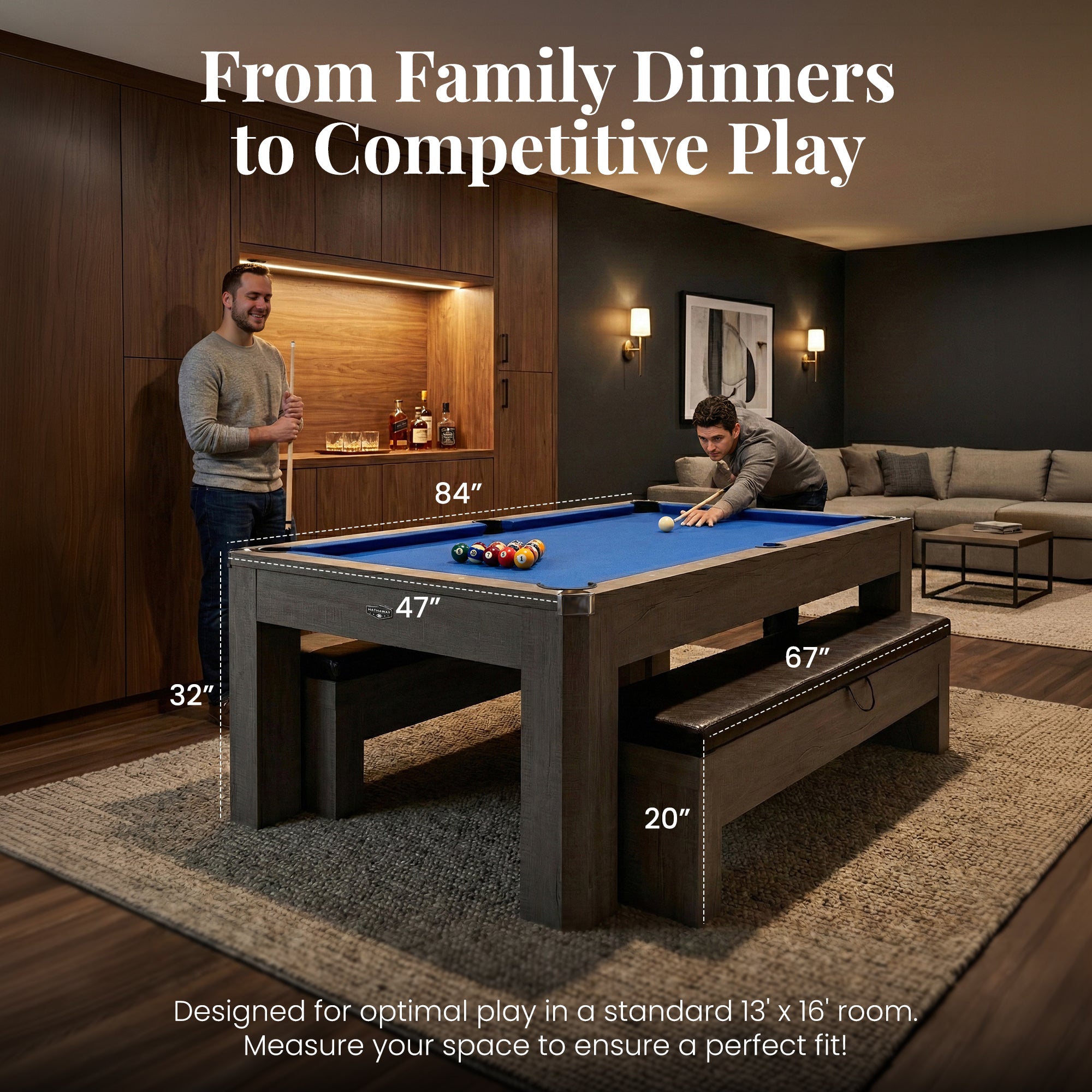 Newport 7-ft Pool Table Combo Set with Benches - Rustic Grey with Blue Felt - image 4