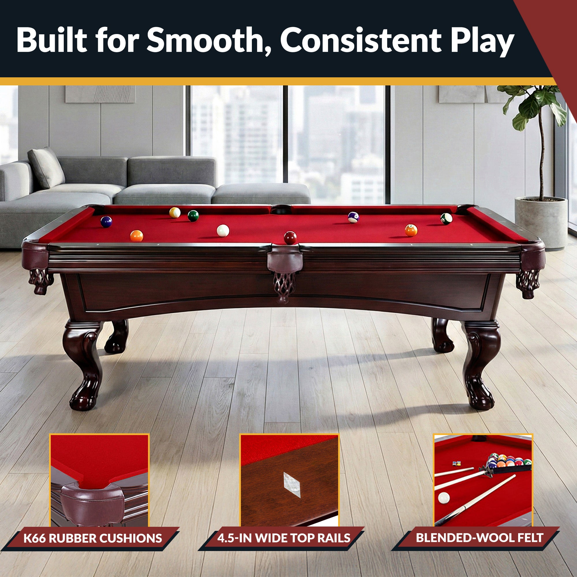 Augusta 8-ft Pool Table - Mahogany Finish with Red Felt - image 5