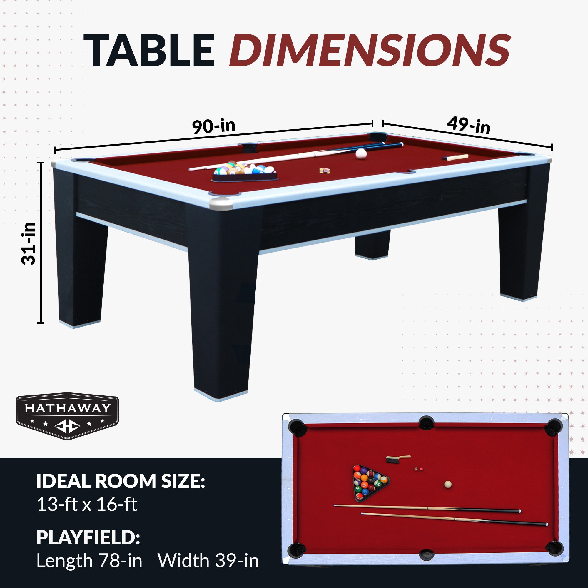 Mirage 90-in Pool Table - Black and Silver with Dark Red Felt - image 2