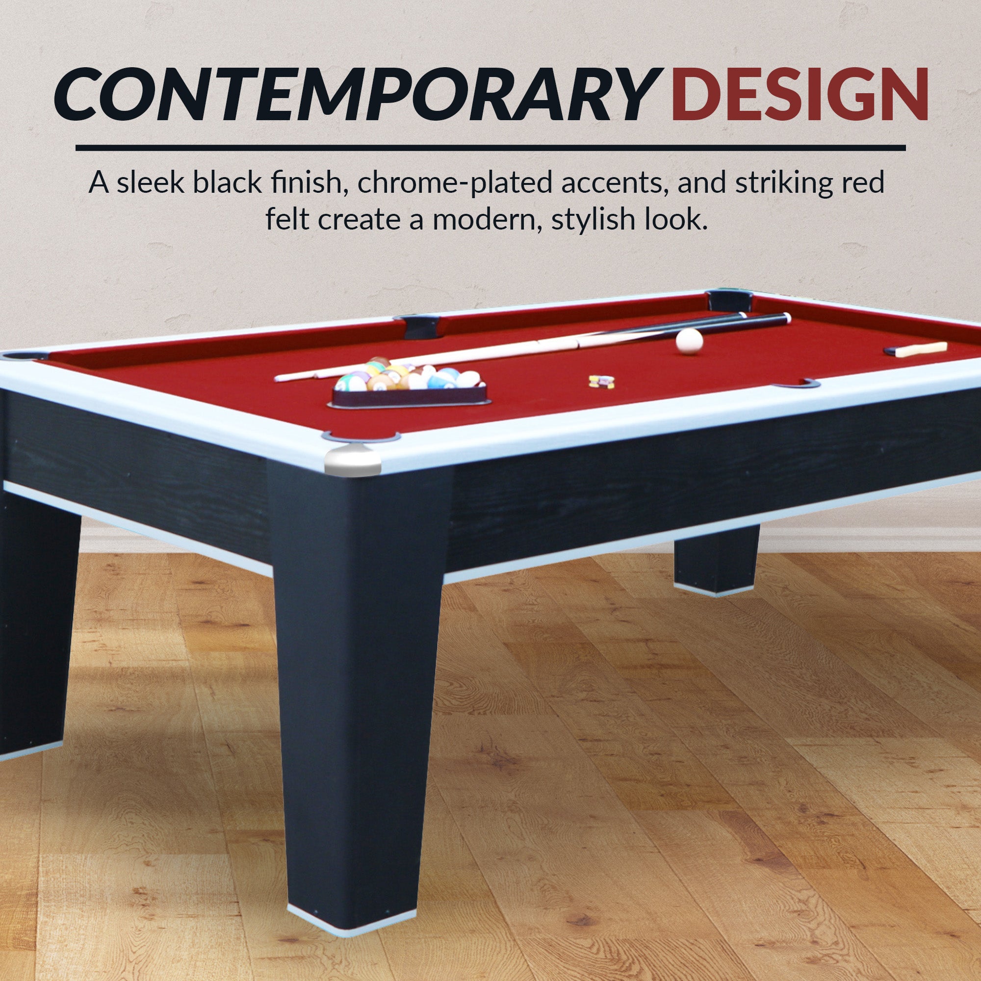 Mirage 90-in Pool Table - Black and Silver with Dark Red Felt - image 7