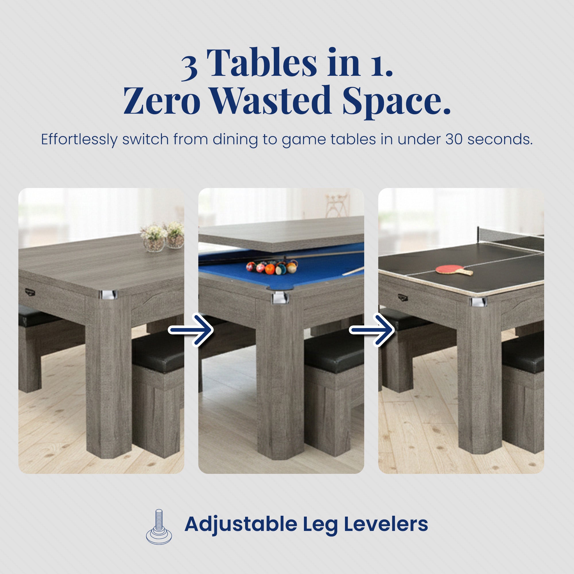Newport 7-ft Pool Table Combo Set with Benches - Rustic Grey with Blue Felt - image 3