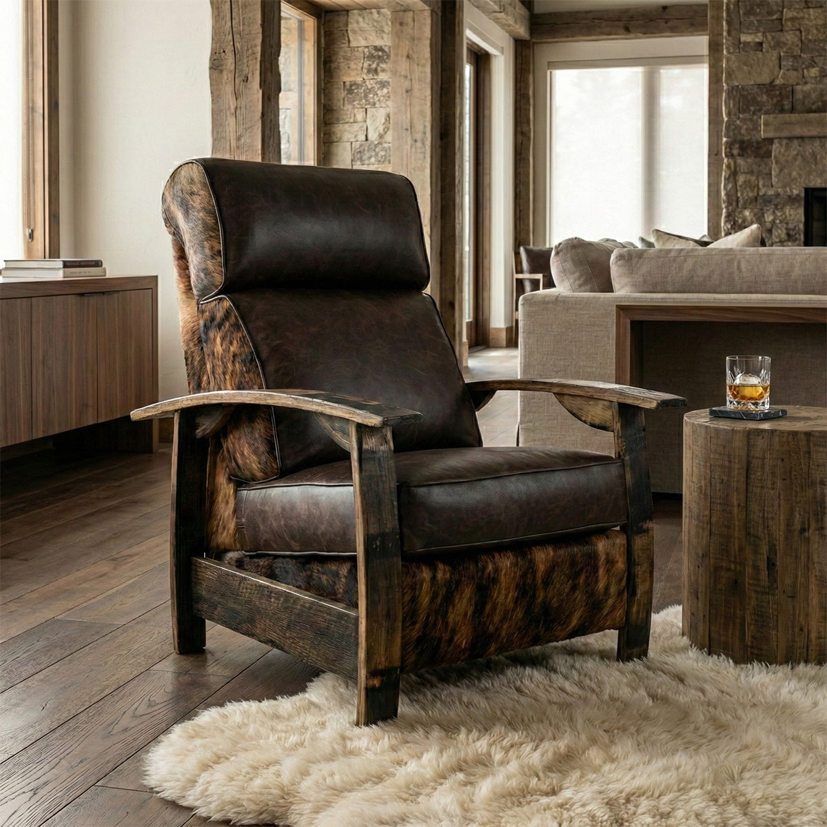 Whiskey Barrel Recliner — Hair On Hide Leather
