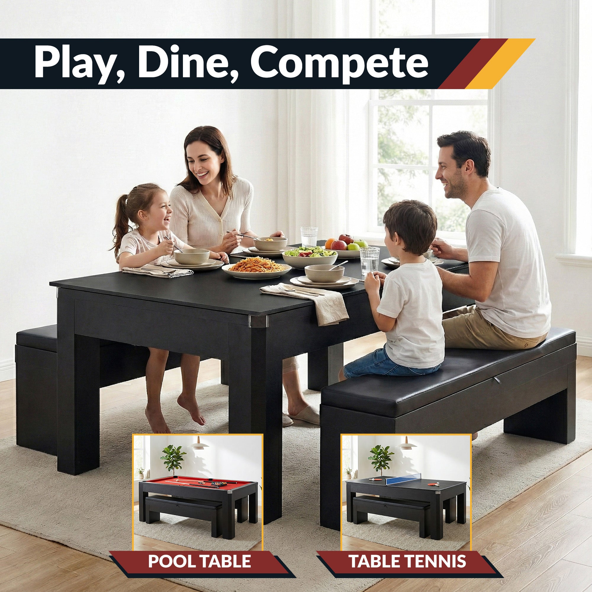 Park Avenue 7-ft Pool Table Combo Set with Benches - Black with Red Felt - image 7