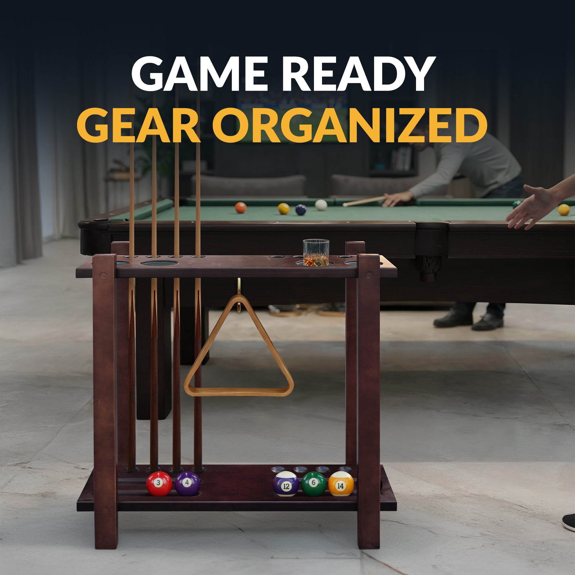 Classic 28-in Floor Billiard Cue Rack - Mahogany Finish - image 5