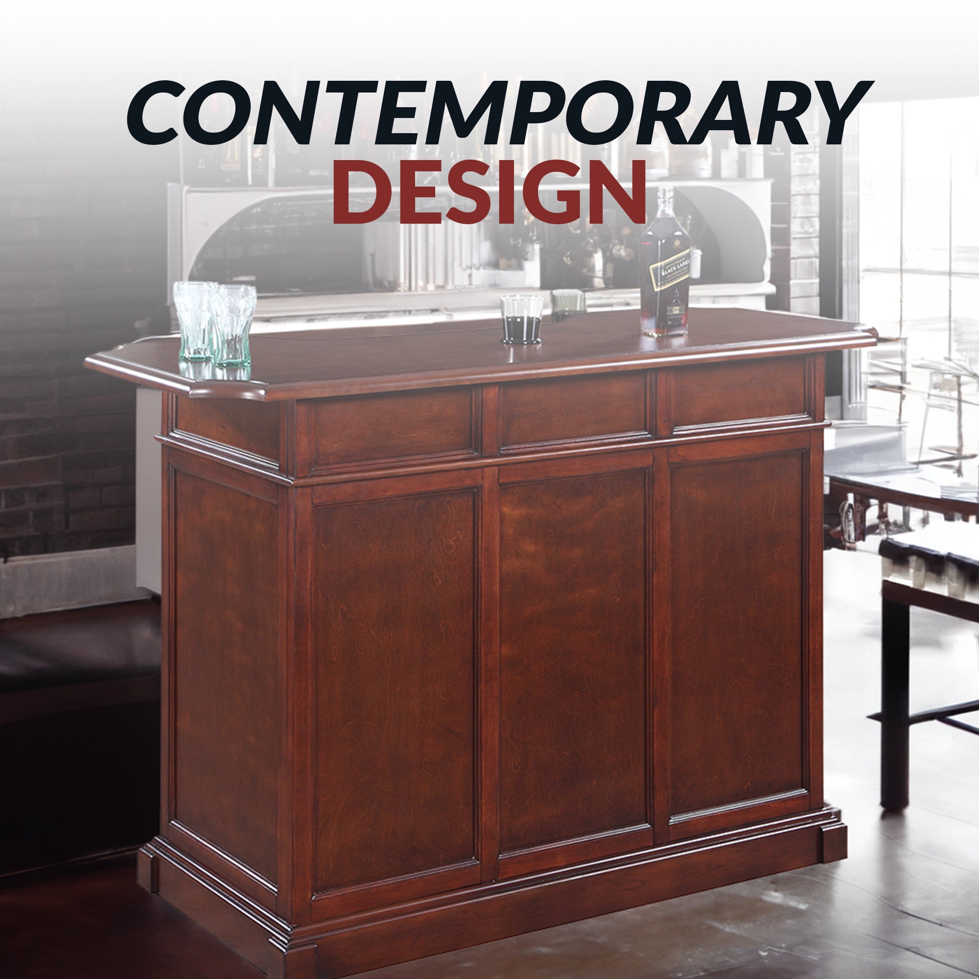 Ridgeline 60-in Hardwood Home Bar with Storage - Mahogany Finish - image 8