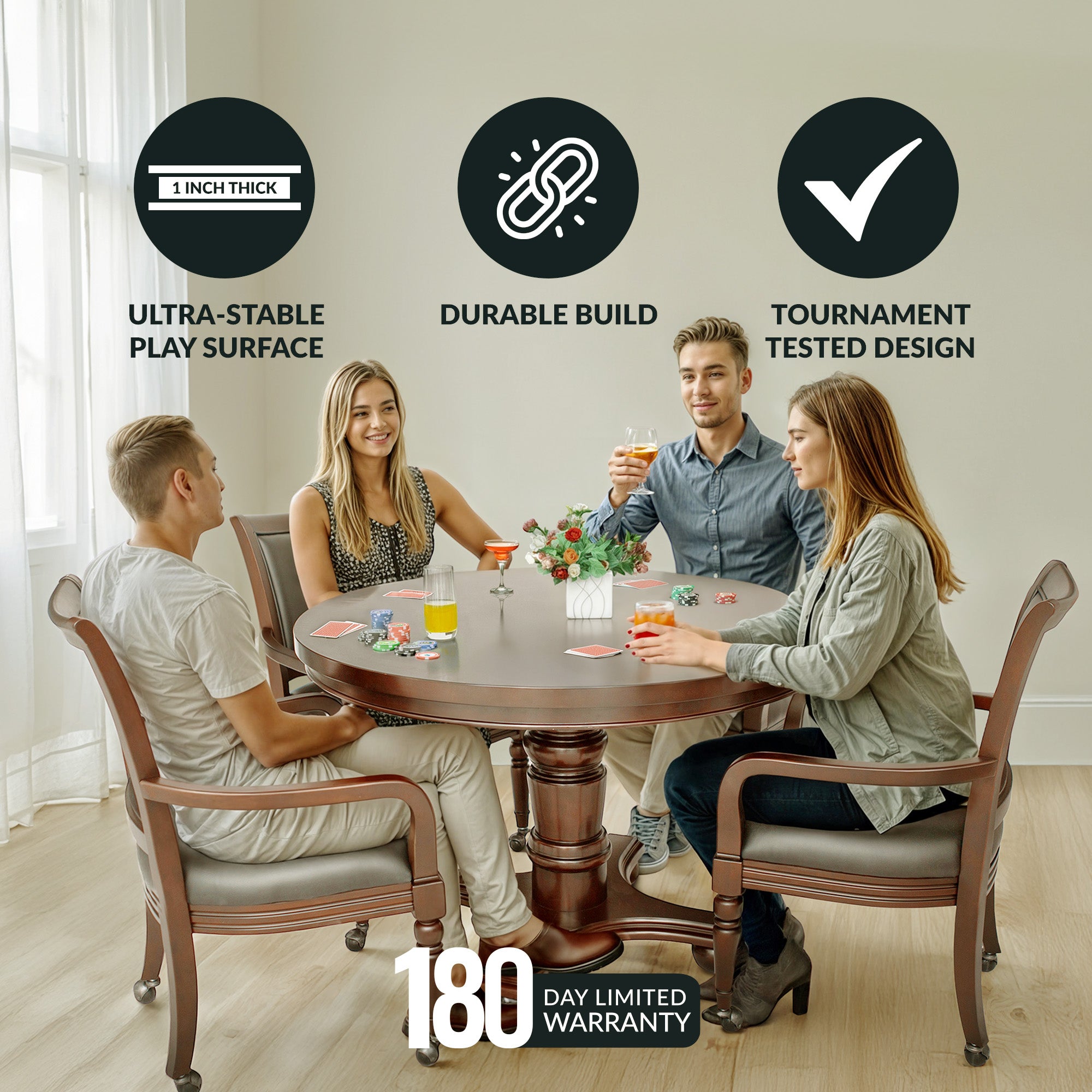 Bridgeport 48-in Poker Table and Dining Top with 4 Arm Chairs - Walnut Finish - image 5