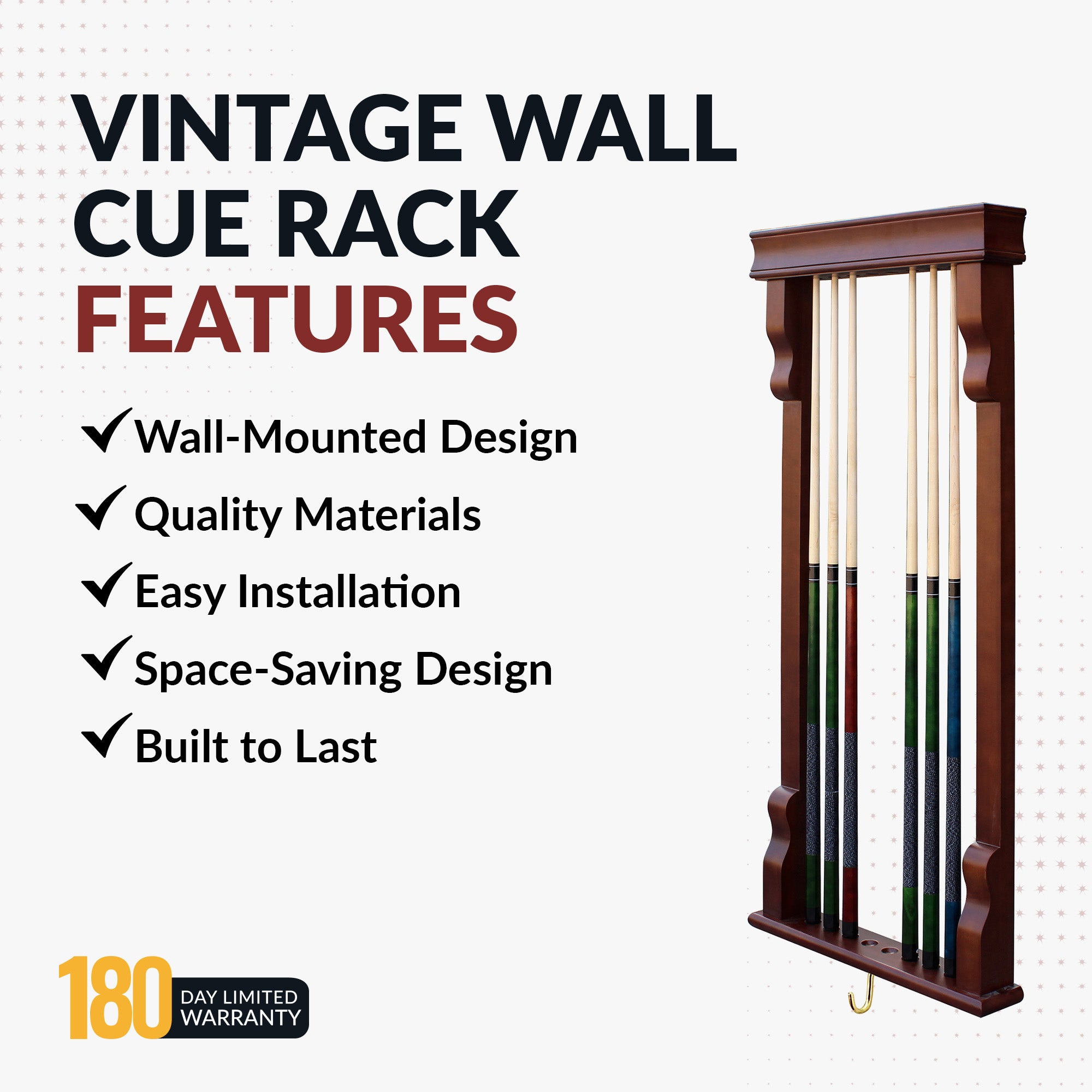 Vintage Wall Billiard Cue Rack - Walnut Finish - image 4